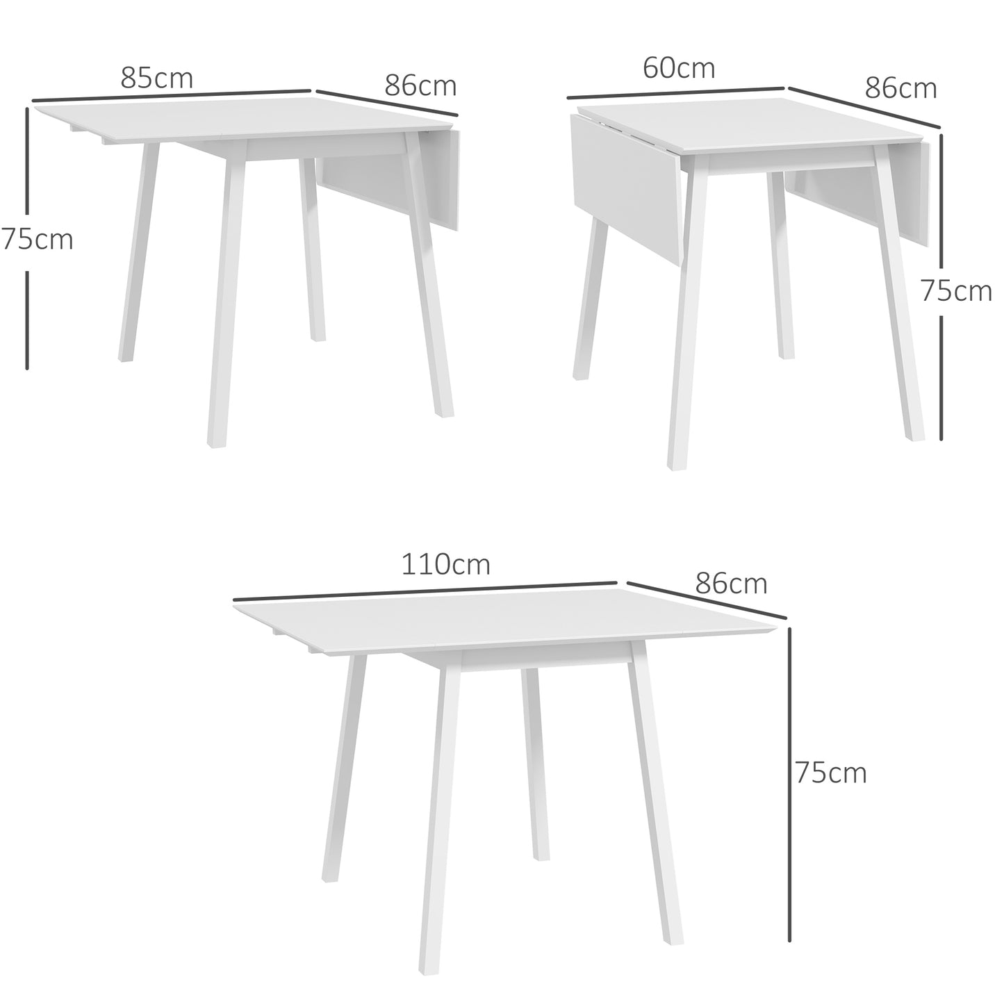 HOMCOM Solid Wood Drop Leaf Dining Table For 2 To 4 People Folding Rectangular Kitchen Table For Small Spaces White