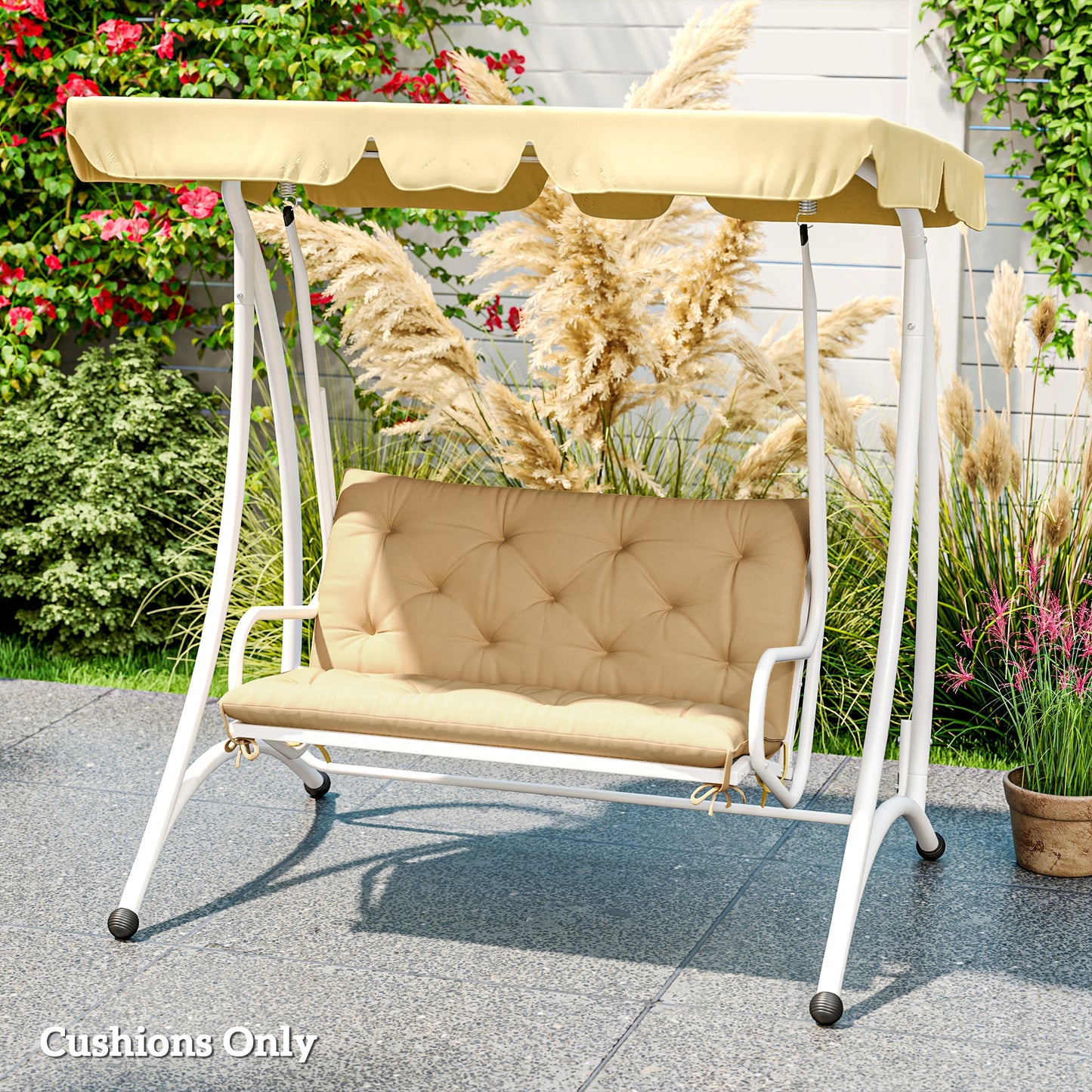 Outsunny Two Seater Bench Cushion Khaki Replacement Outdoor Furniture Cushion For Metal Or Wood Benches