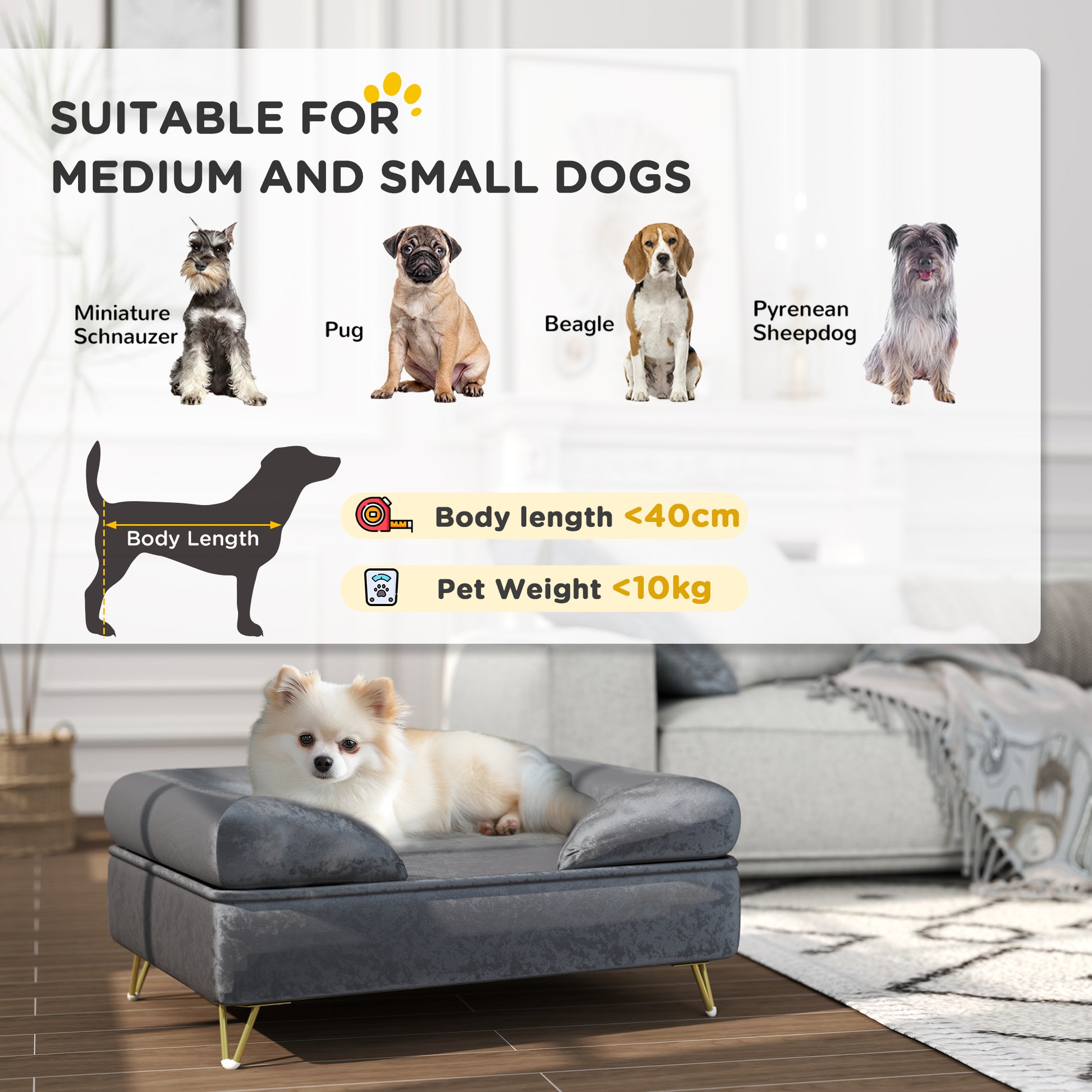 PawHut Luxury Grey Pet Sofa for Small to Medium Dogs with Removable Backrest and Washable Cover - ALL4U RETAILER LTD