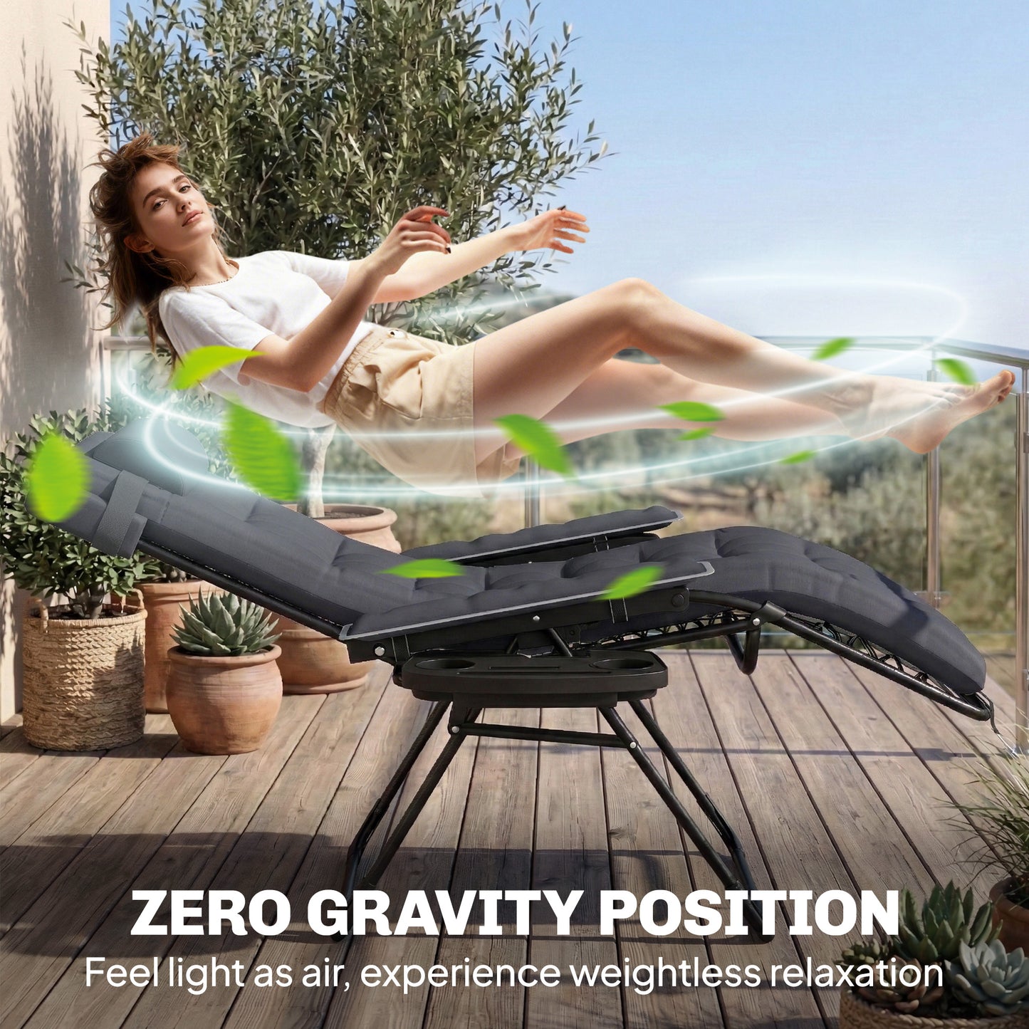 Outsunny Zero Gravity Chair Folding Sun Lounger Reclining Chair With Arm Pads Cushion Cup Holder Headrest Dark Gray