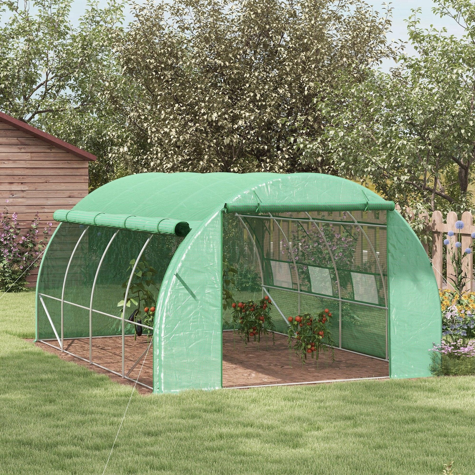 Outsunny 4 x 3 x 2 m Polytunnel Greenhouse Pollytunnel Tent Steel Frame Green - ALL4U RETAILER LTD