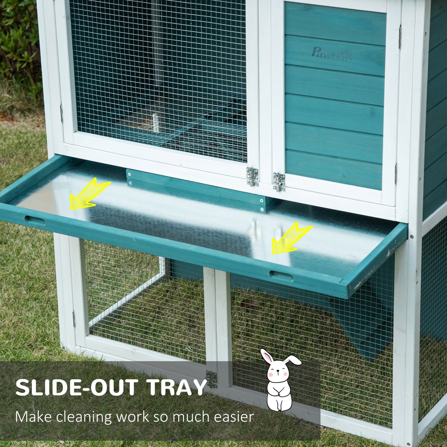 PawHut 2 Tier Wooden Rabbit Hutch and Guinea Pig Cage with Slide-out Tray for Indoor/Outdoor Use, 104 x 58 x 110cm, Green - ALL4U RETAILER LTD