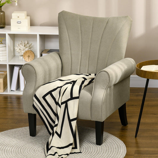 HOMCOM Armchair, Upholstered Modern Accent Chair with Wood Legs, Beige - ALL4U RETAILER LTD