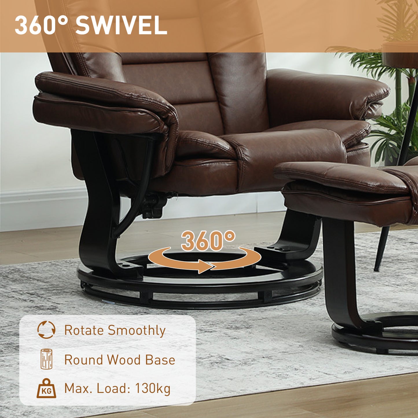 HOMCOM Faux Leather 135 Degree Reclining Chair And Footstool Set Brown For Ultimate Relaxation
