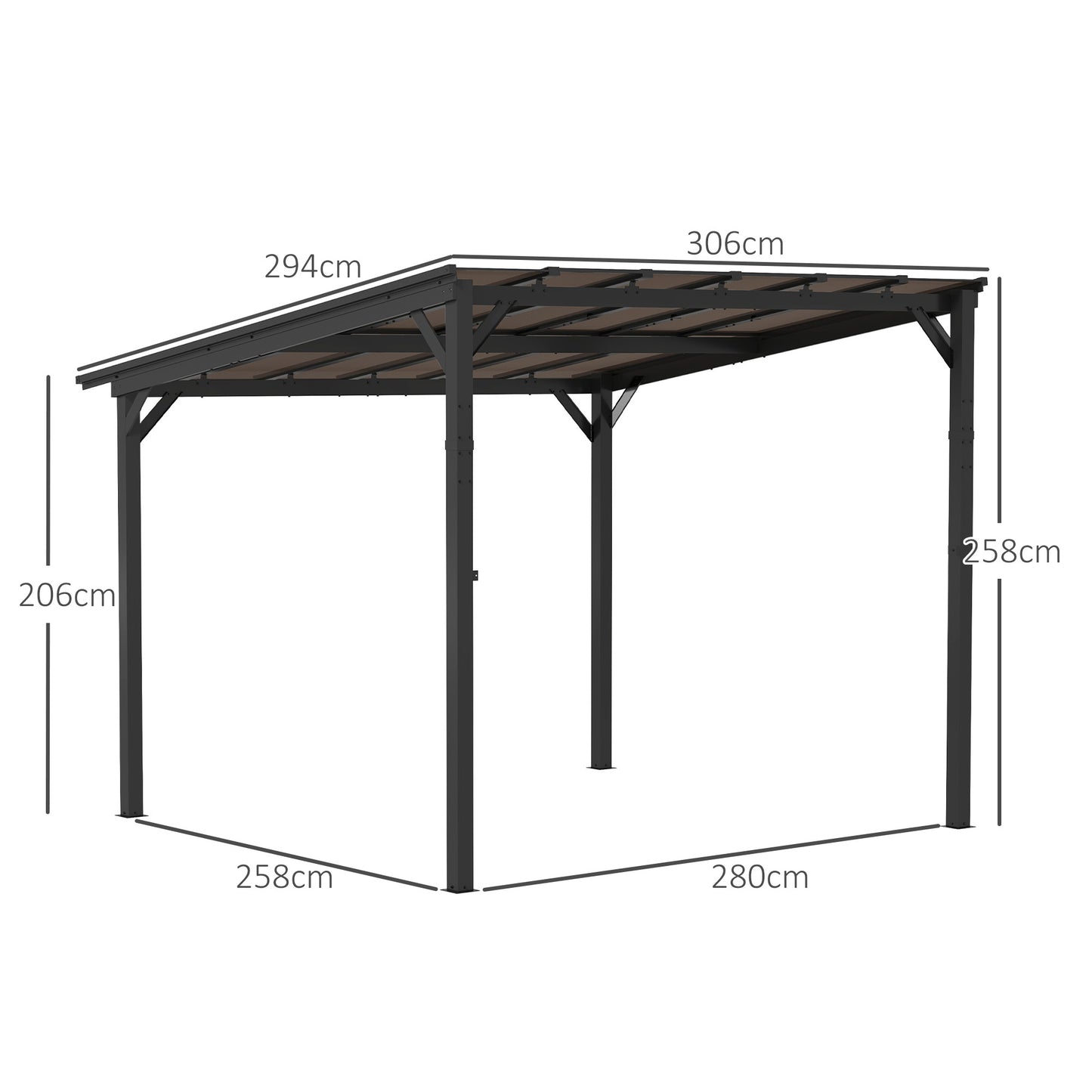 Outsunny 3 By 3 Meter Metal Pergola With UPF 50 Waterproof Roof Wall Mounted Or Free Standing Gazebo Dark Grey