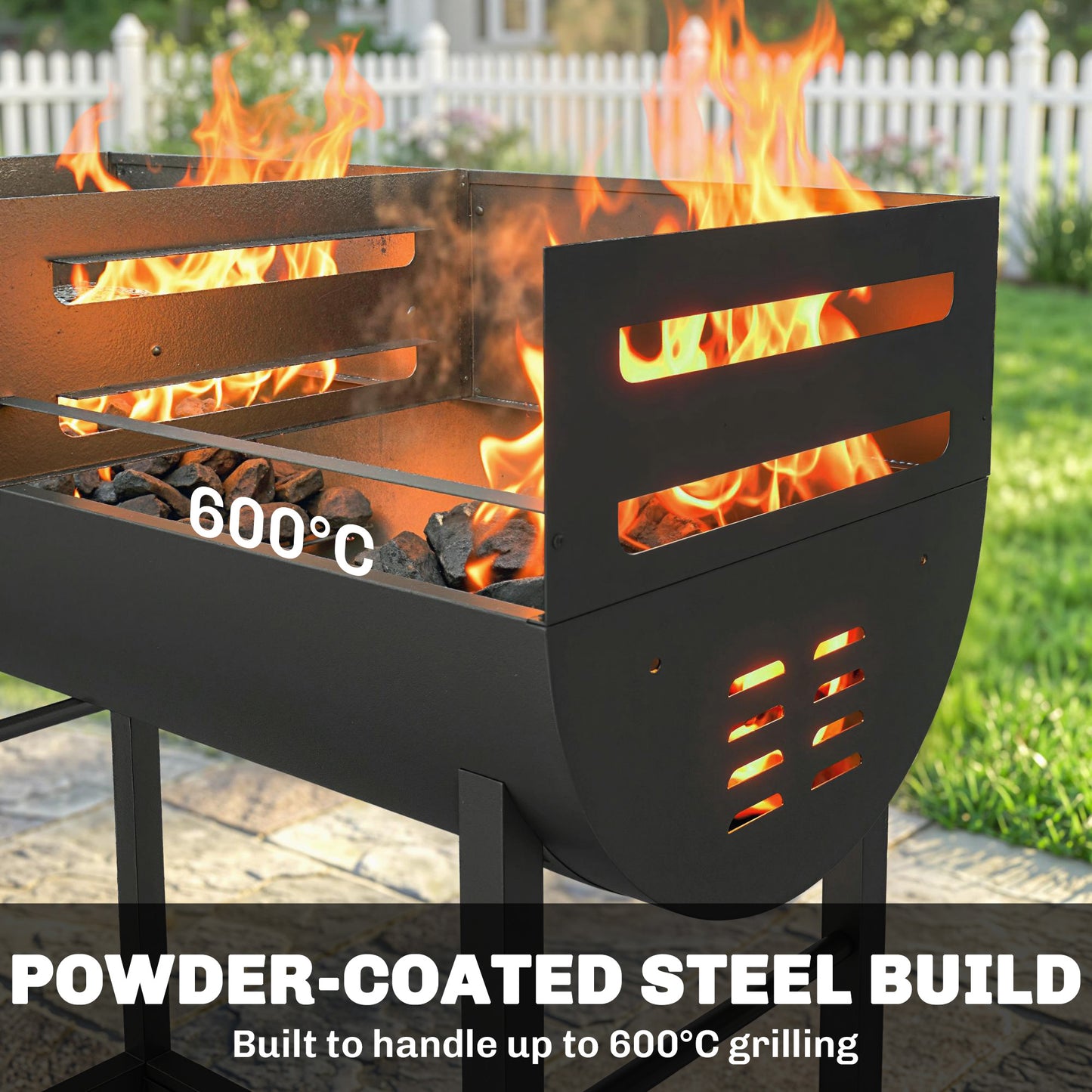 Outsunny Charcoal Grill With Dual Cooking Zones Portable BBQ Trolley Wheels Height Adjustable Grates And Bottom Shelf