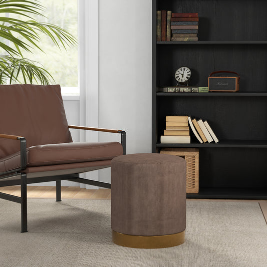 HOMCOM Modern Light Brown Corduroy Round Footstool - Upholstered Stool for Living Room and Entryway - ALL4U RETAILER LTD