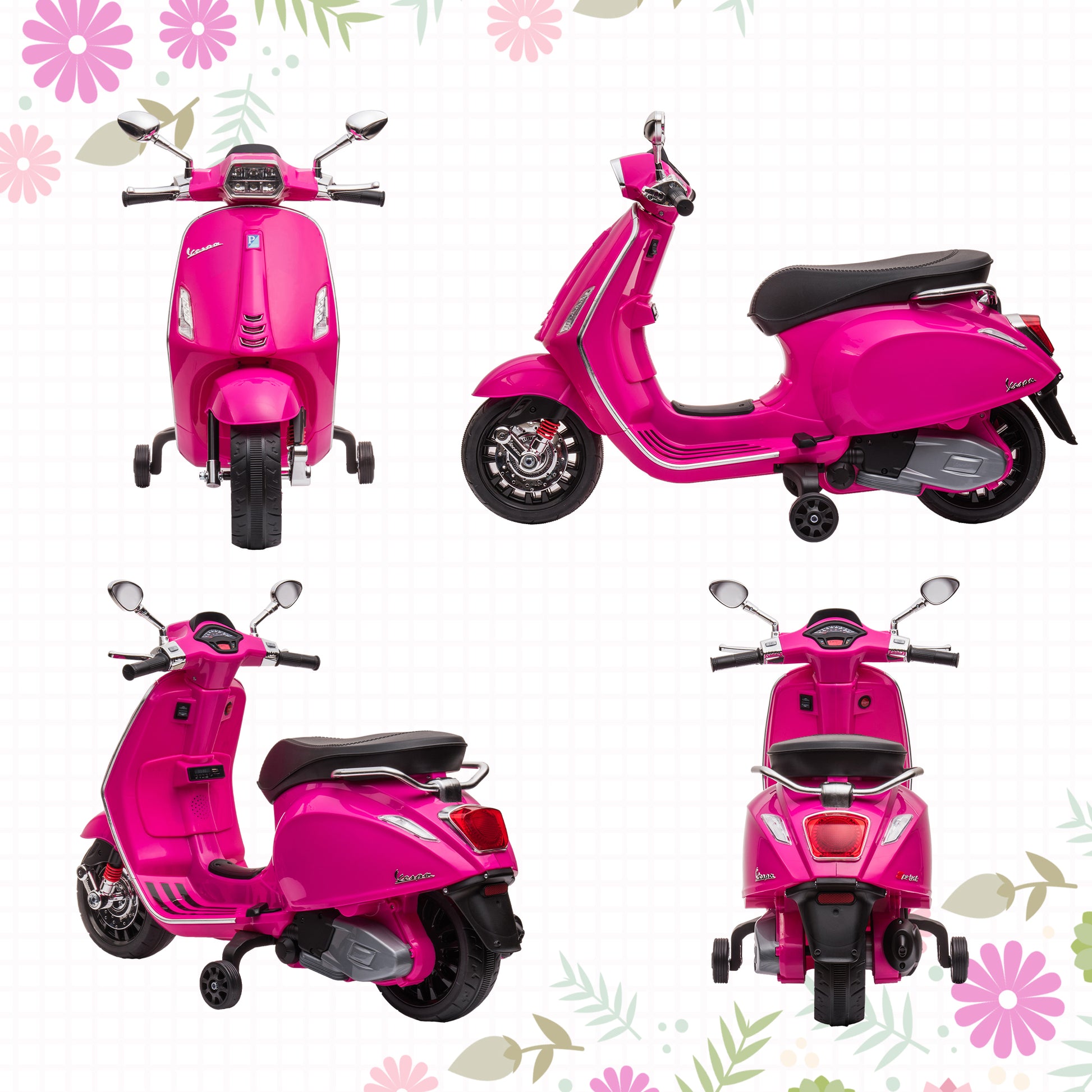 AIYAPLAY Vespa-Inspired Pink Electric Ride-On Motorbike for Kids Aged 3-6 with Music and Lights - ALL4U RETAILER LTD