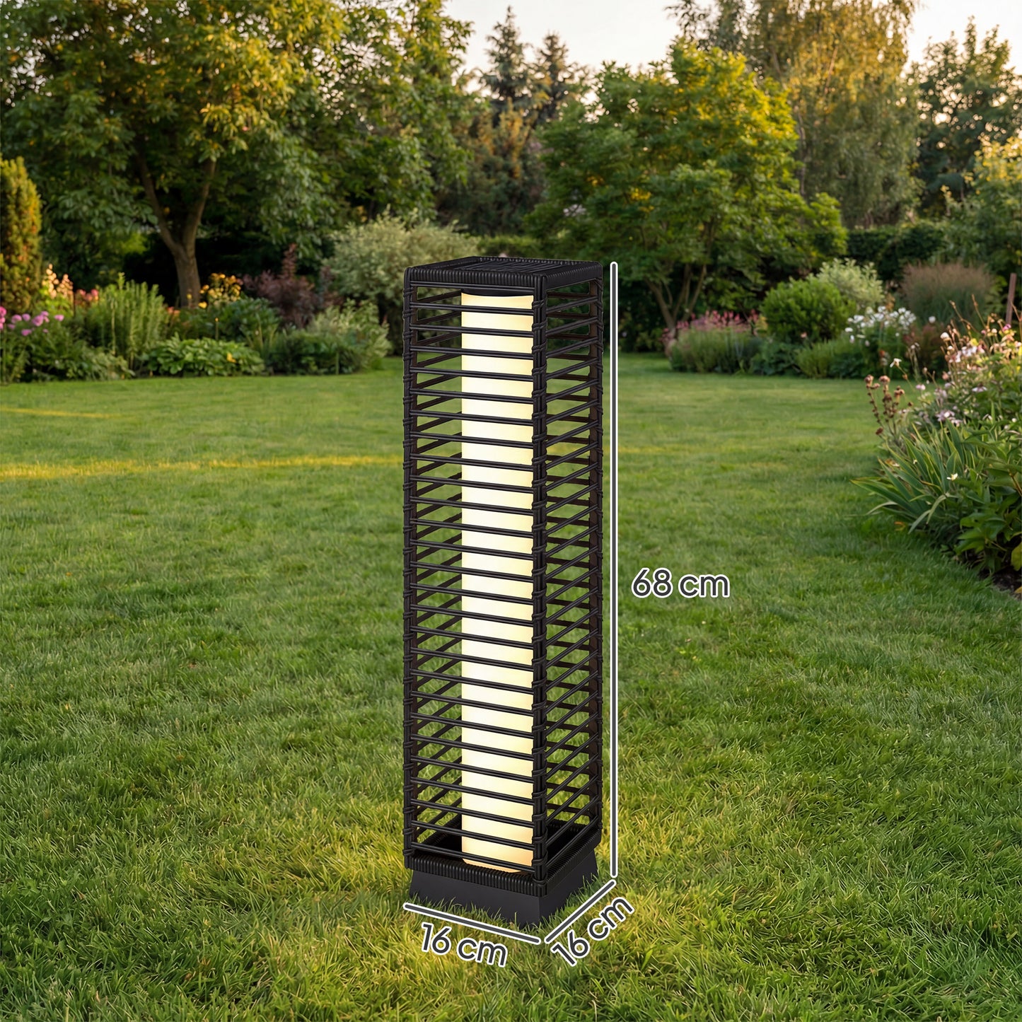 Outsunny 68 Cm Solar Rattan Floor Lamp For Garden Outdoor IP44 Waterproof Auto On Off LEDs Black
