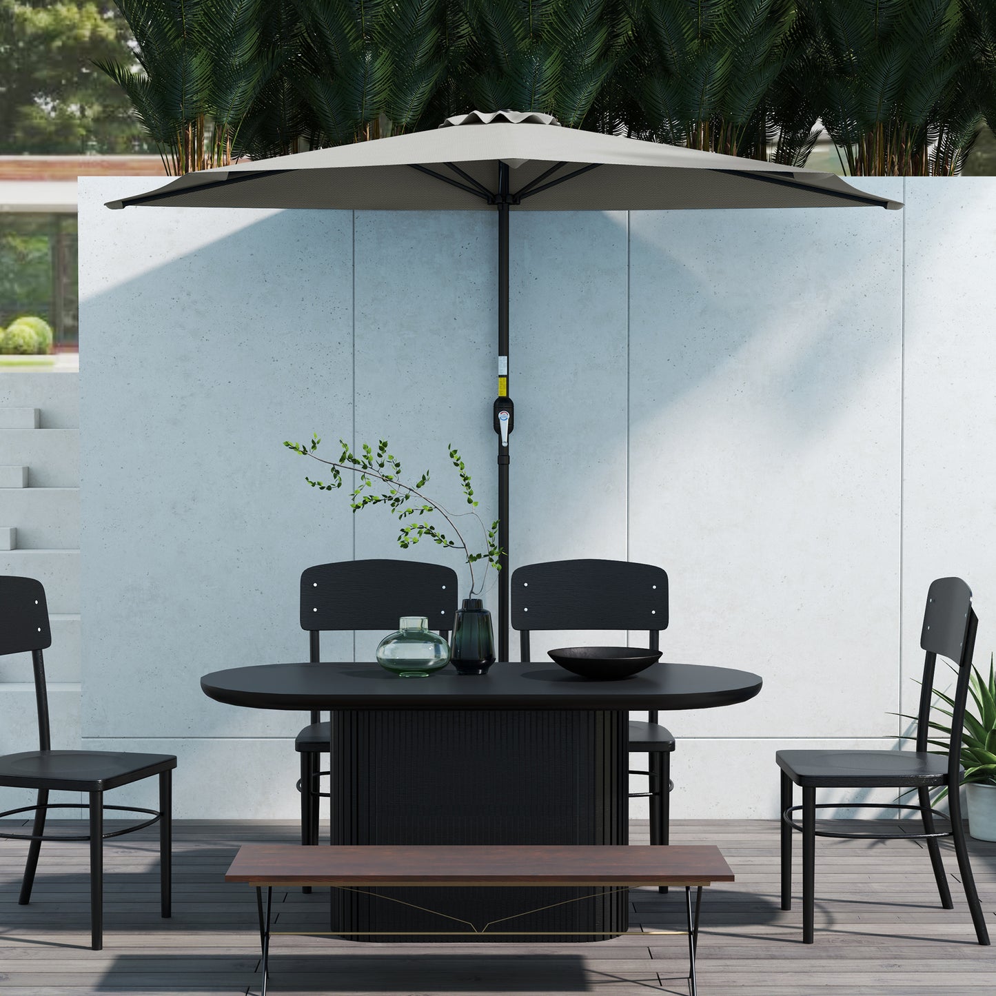 Outsunny Half Round Solar Parasol Umbrella for Balconies and Small Gardens Light Grey