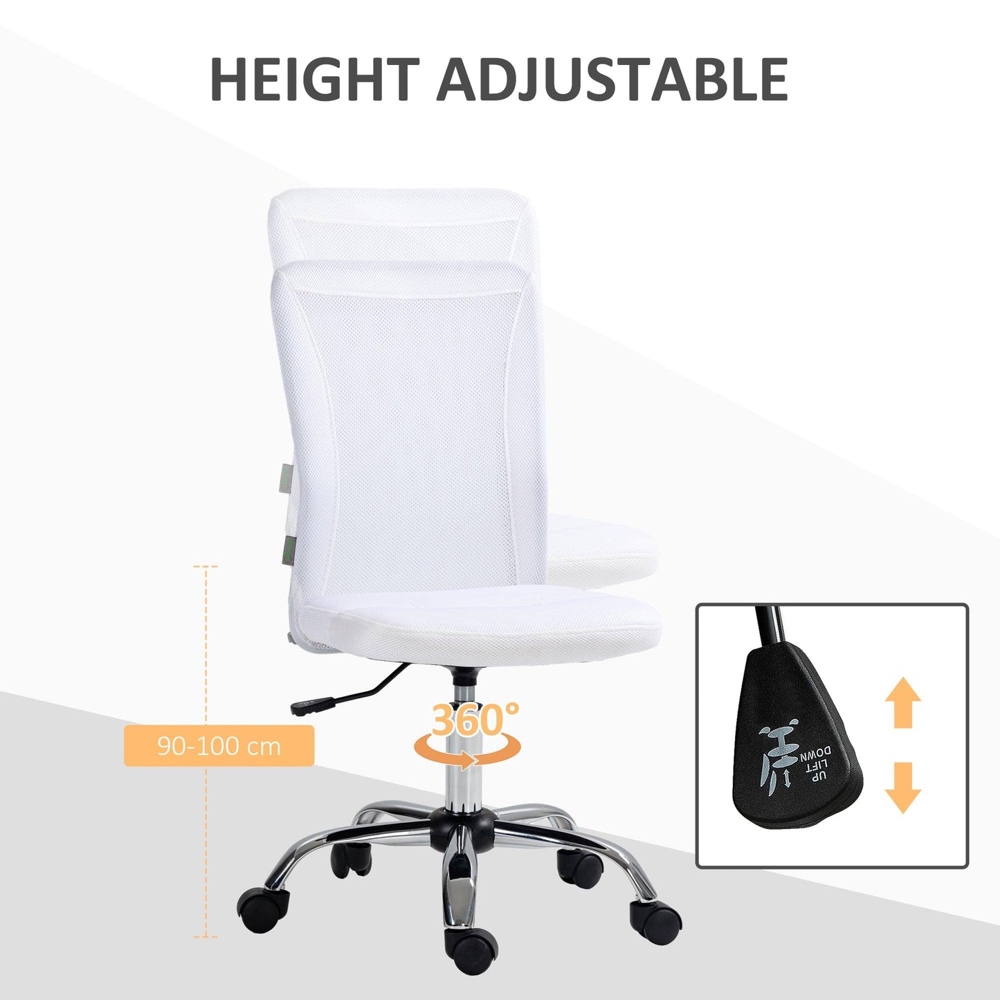 Vinsetto White Mesh Computer Office Chair, Adjustable Height Swivel Wheels - ALL4U RETAILER LTD