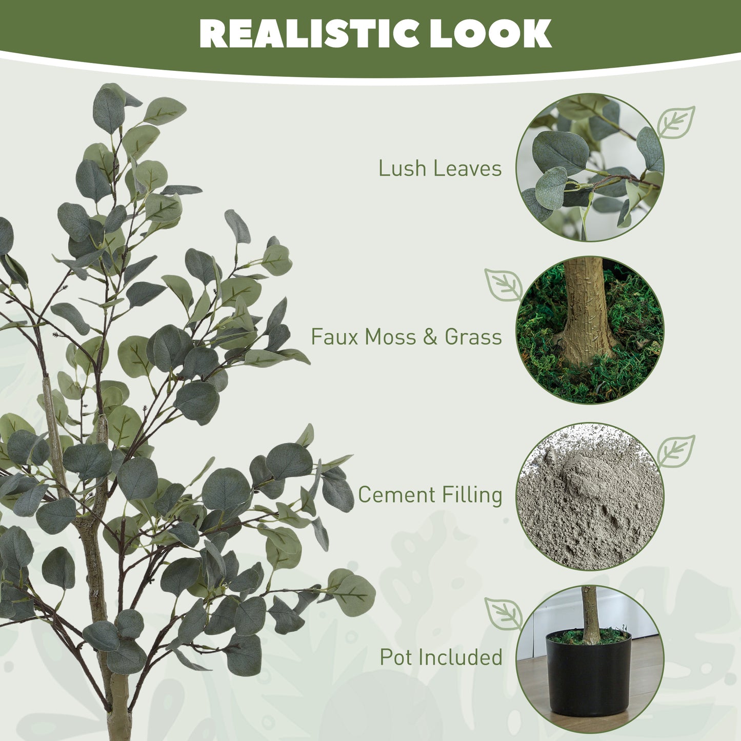 HOMCOM Set Of 2 Decorative Eucalyptus Trees 4ft 120cm With 230 Silver Dollar Leaves In Pot Indoor Decor