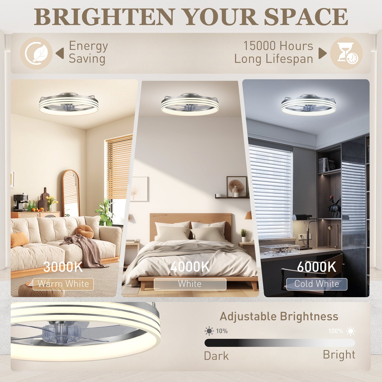 HOMCOM Ceiling Fans With Lights Remote App Control 50cm LED Ceiling Fan Light 3 Colour Temperatures 6 Speed Silver