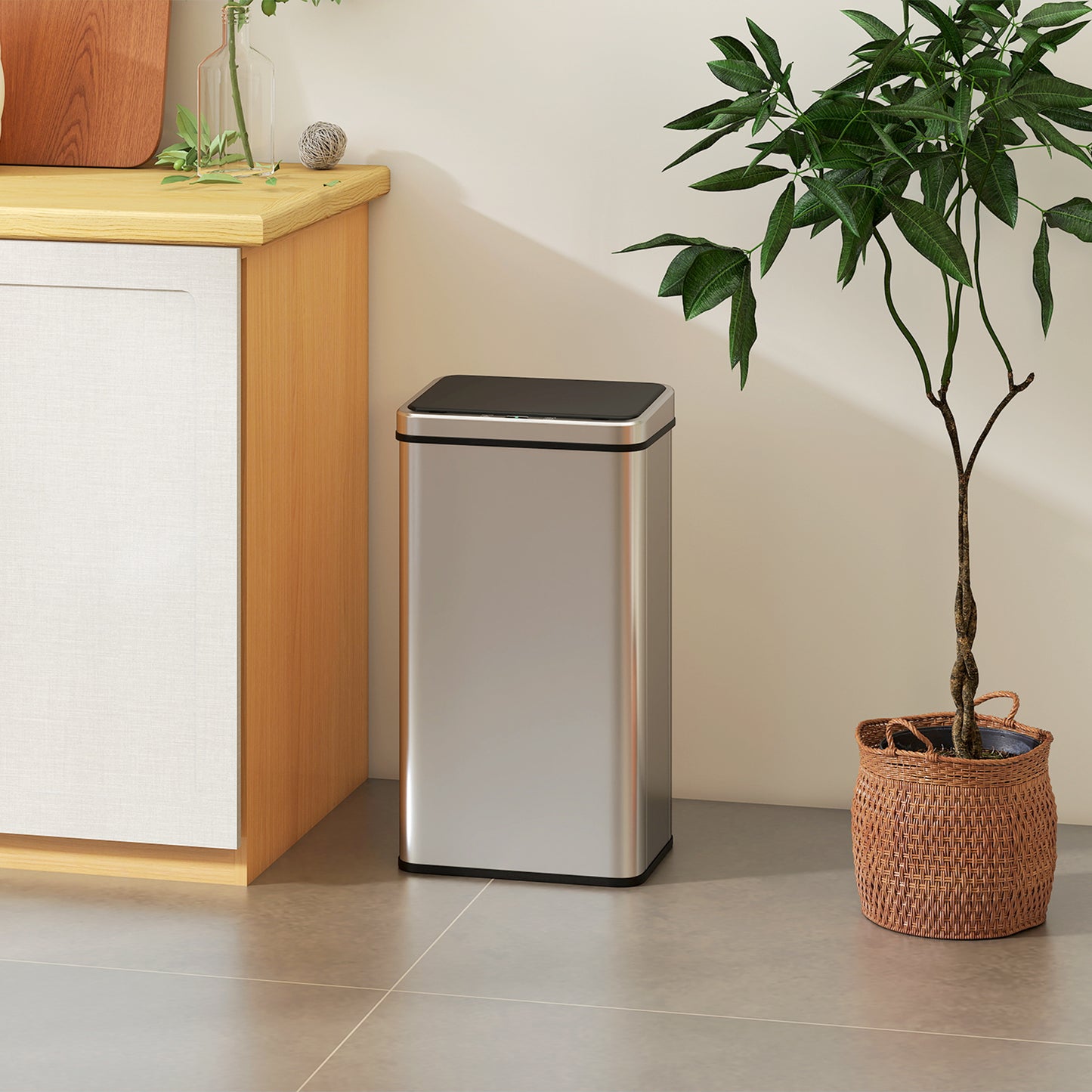 HOMCOM 50L Sensor Bin With Quiet Soft Close Lid Touchless Motion Sensor Stainless Steel Fingerprint Resistant