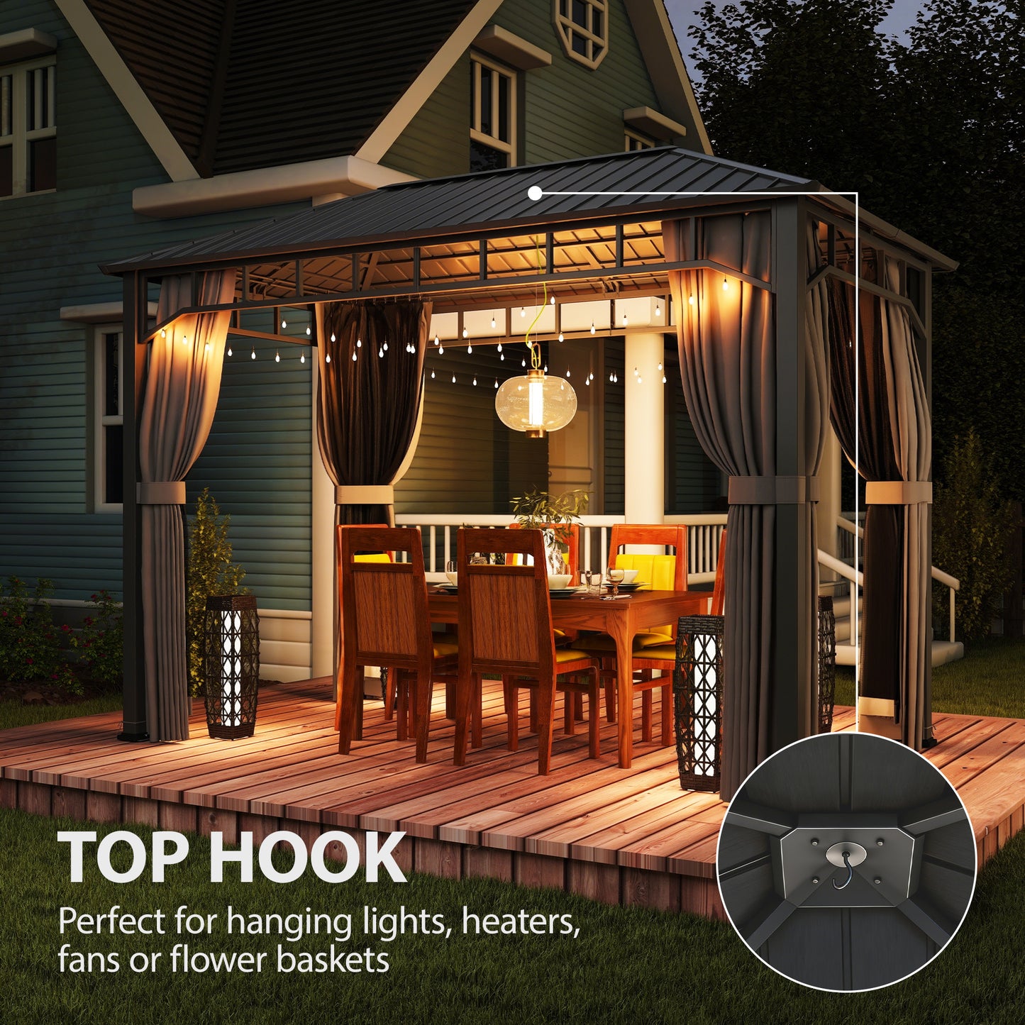 Outsunny 2 x 3.5 m Hardtop Gazebo With Galvanised Steel Roof Waterproof Netting And Curtains For Patio Deck Dark Grey