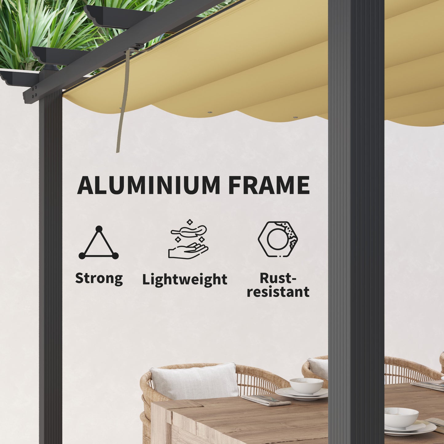 Outsunny 3x3m Aluminium Pergola With Retractable Roof Khaki For Outdoor Patio And Garden Space