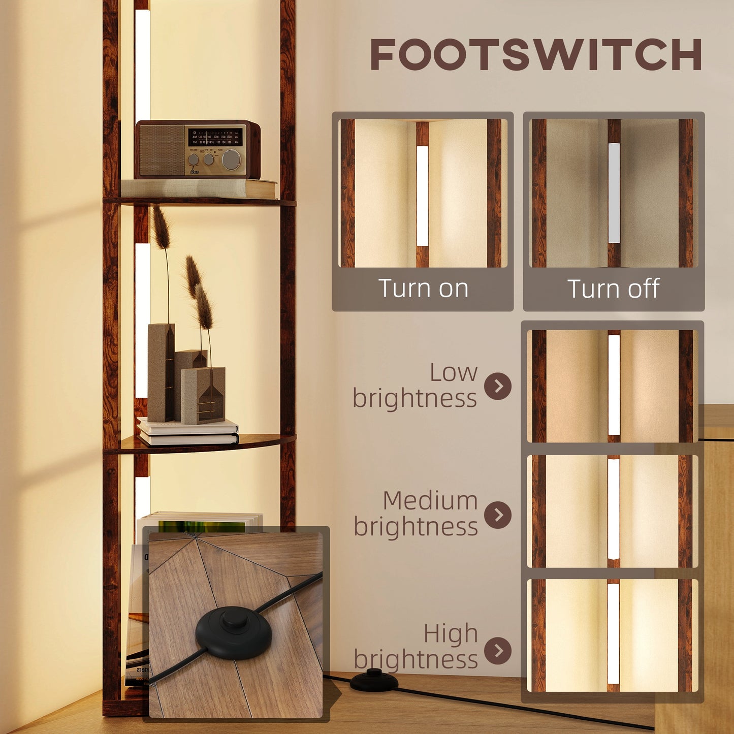 Homcom Three Tier Corner Floor Lamp With Adjustable Brightness And 3000K LED Backlight