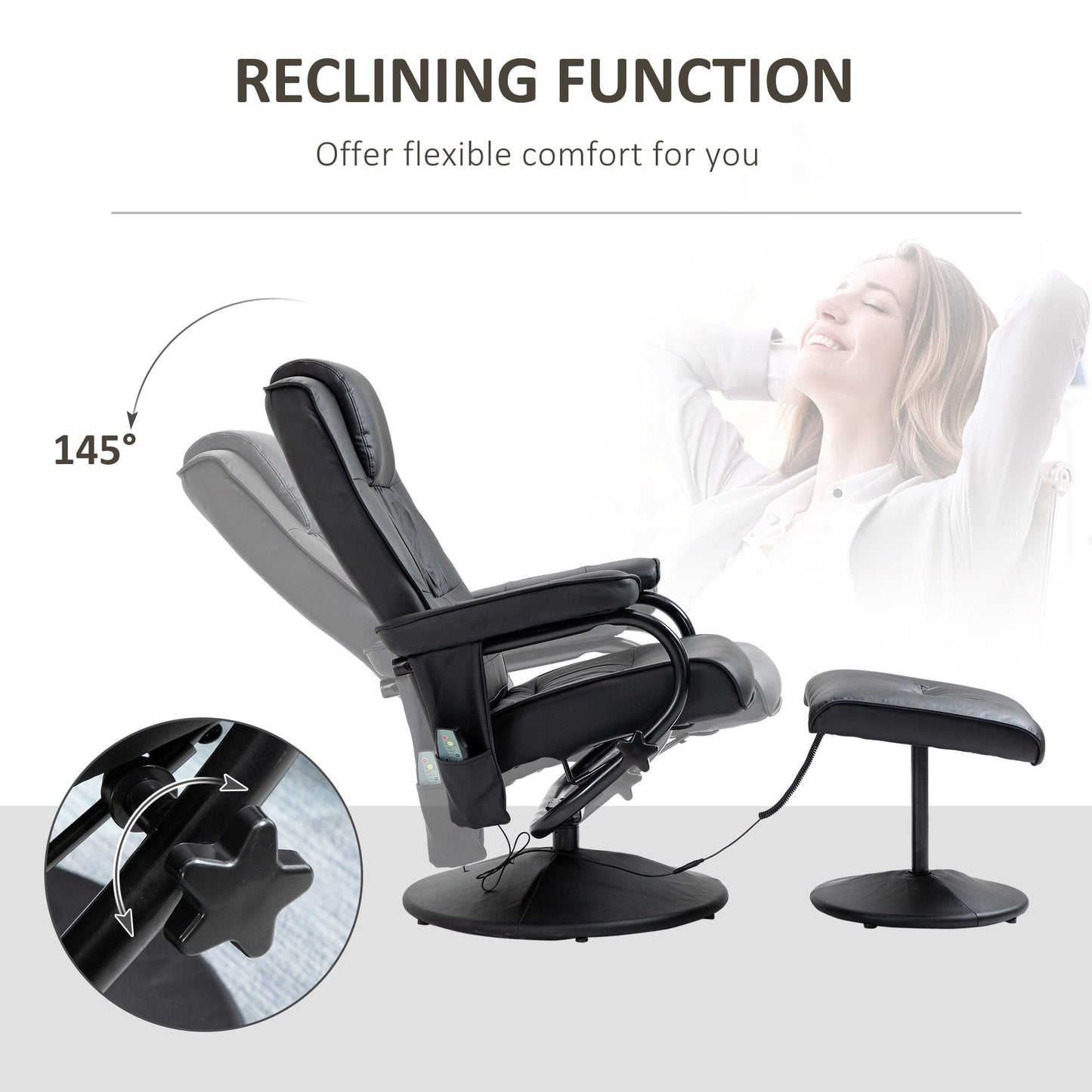 HOMCOM Massage Recliner Chair Cushioned Ottoman 10 Point Vibration Black - ALL4U RETAILER LTD