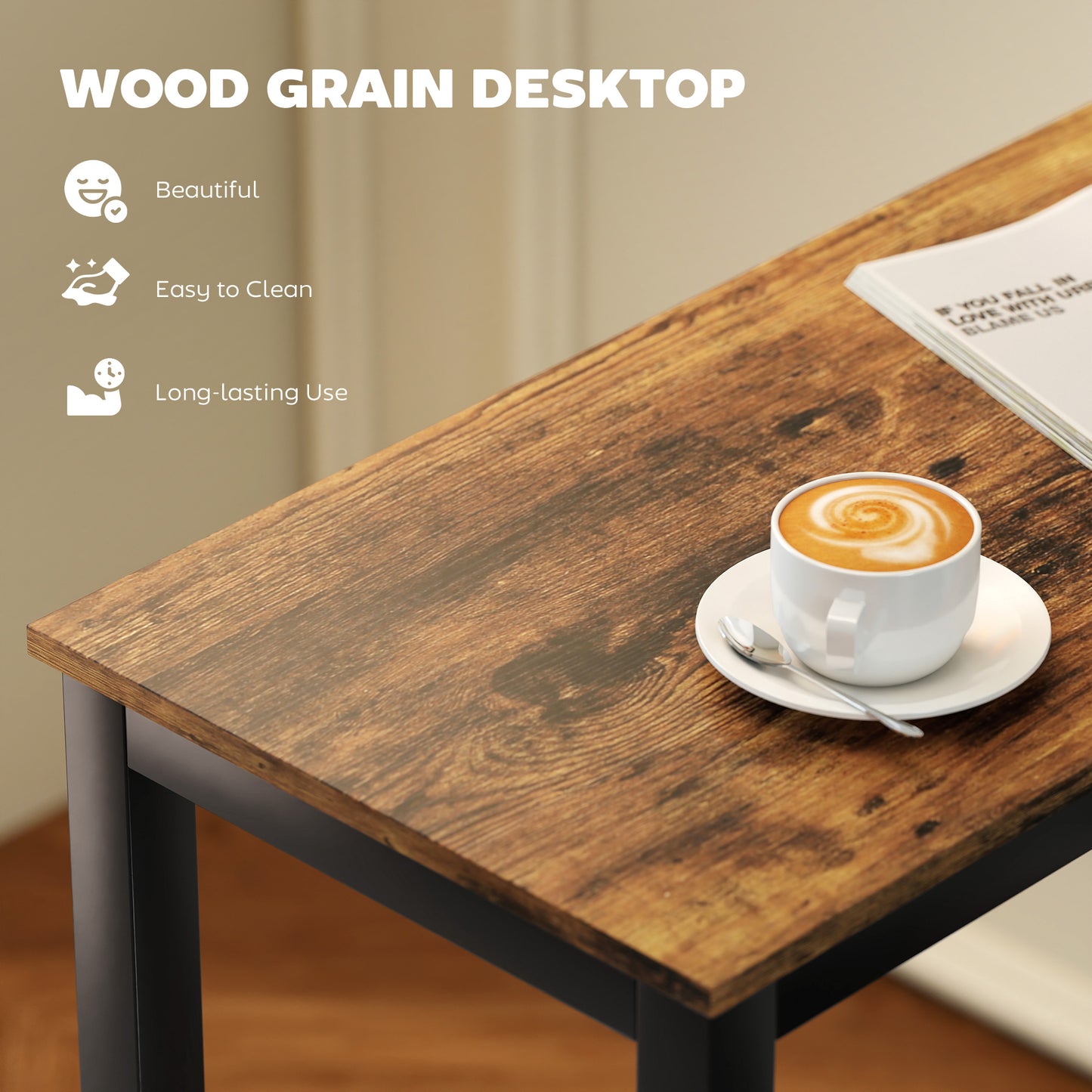 HOMCOM Rectangular Bar Table Wood Effect Pub Coffee Table For Small Space Industrial Rustic Brown