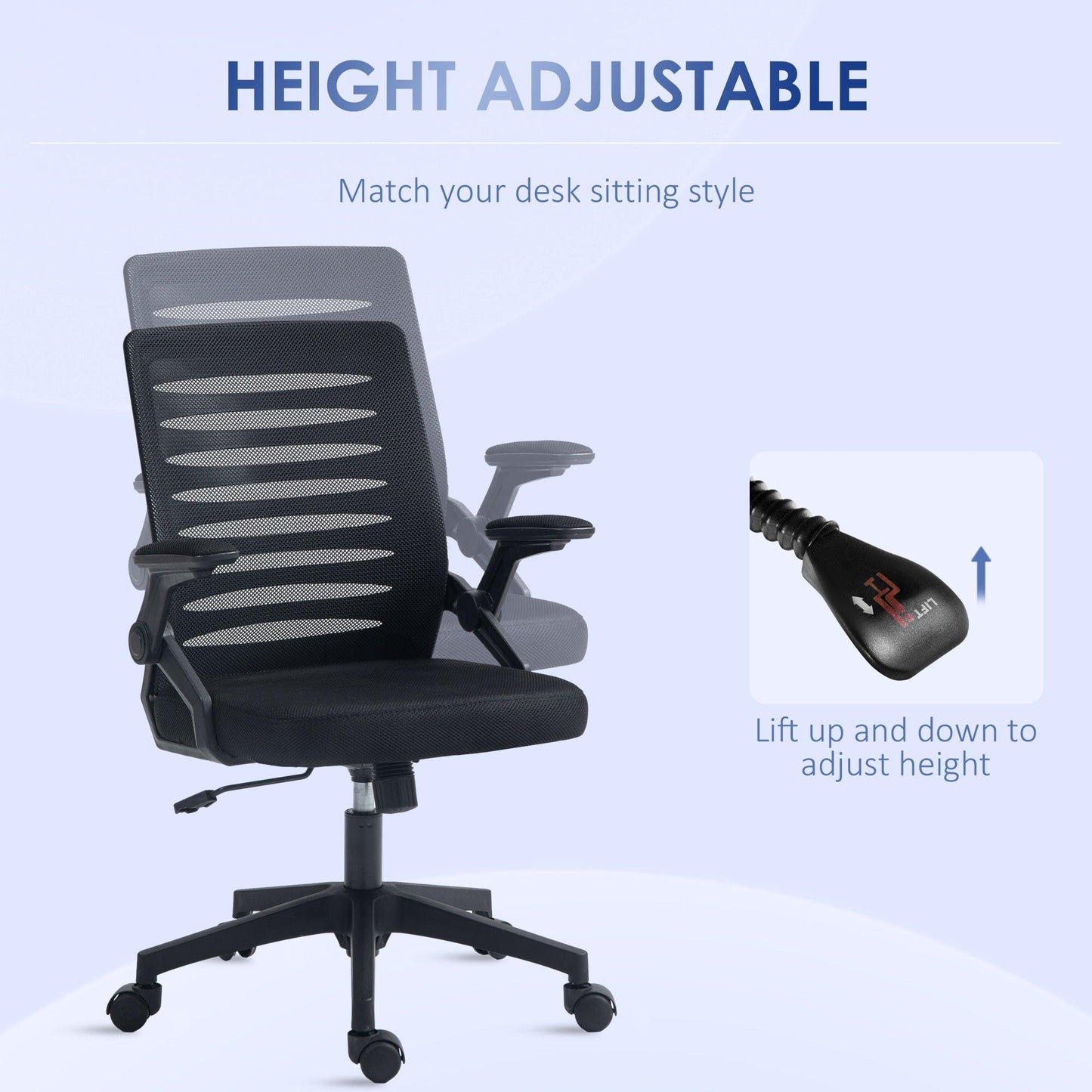 Vinsetto Mesh Office Chair, Swivel Task Computer Chair for Home with Lumbar Support - ALL4U RETAILER LTD