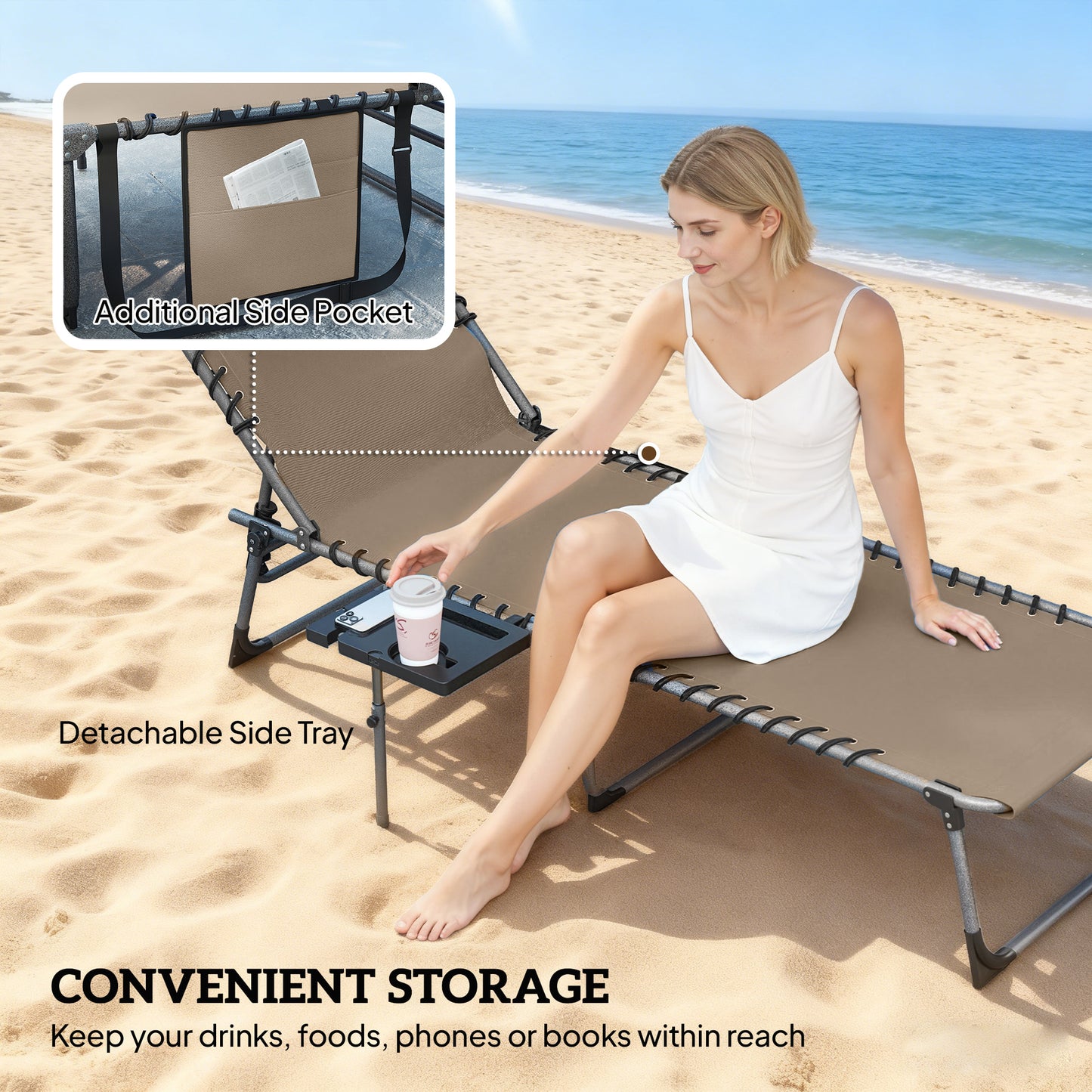 Outsunny Five Position Reclining Sun Loungers Set of 2 Beige Outdoor Lounge Chairs