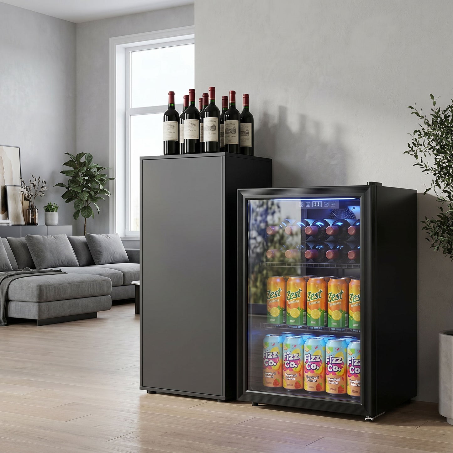 HOMCOM 70L Under Counter Drinks Fridge With LED Light Freestanding Beer Cooler For 70 Cans Or 21 Bottles