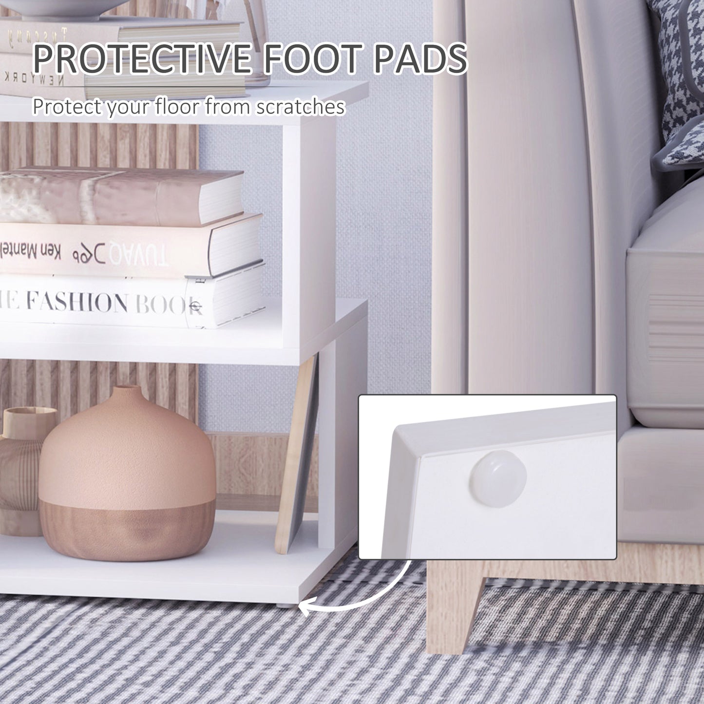 HOMCOM Set of 2 Side Tables Square End Tables Modern 2 Tier Storage Shelves for Living Room Bedroom White