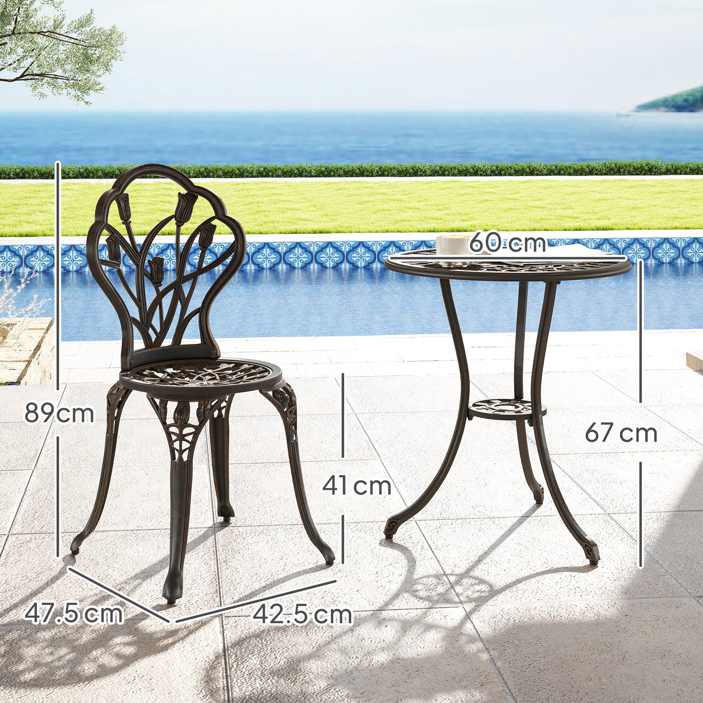 Outsunny 3 Piece Patio Bistro Set For 2 Outdoor Aluminum Garden Table And Chairs With Umbrella Hole Bronze Tone