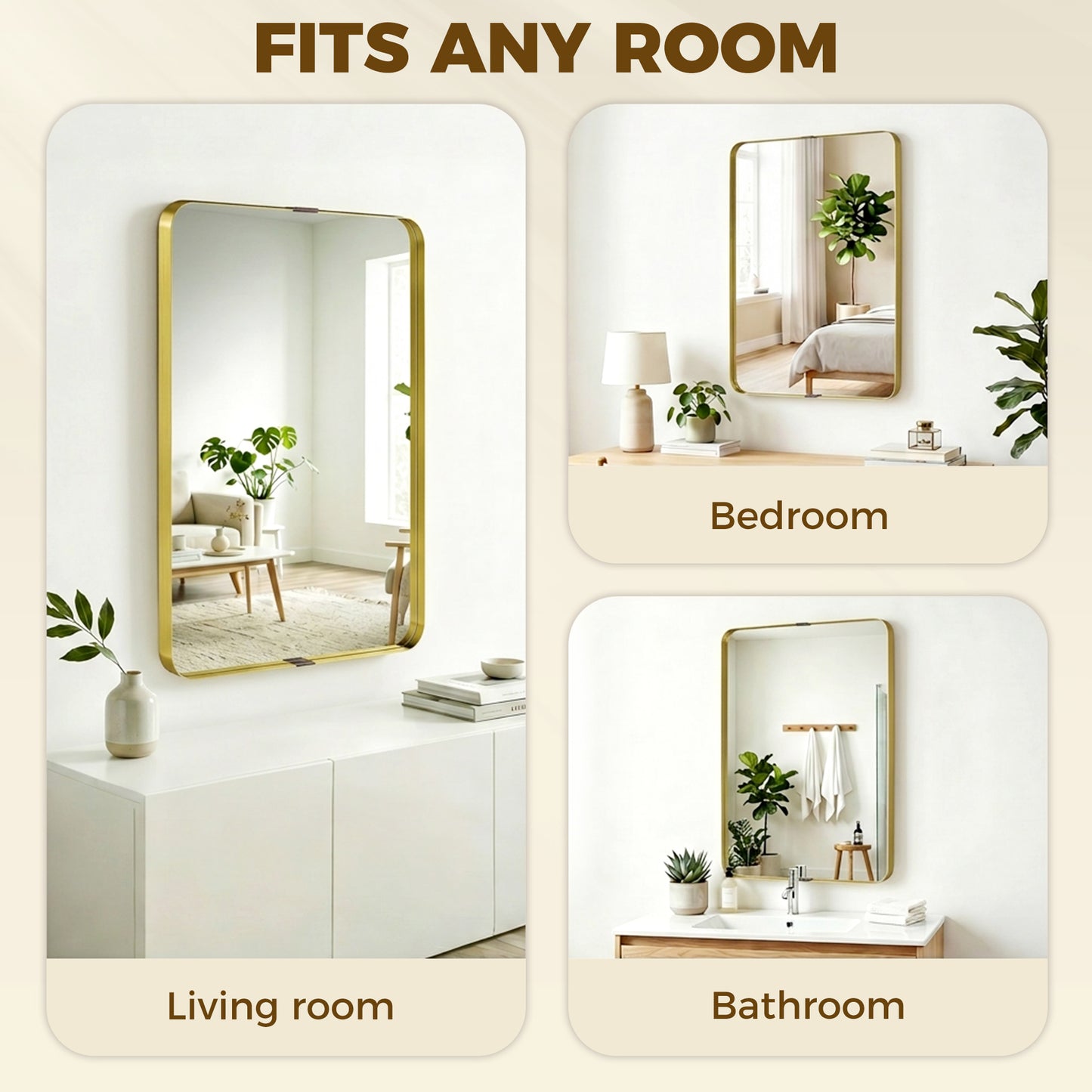 HOMCOM Rectangular Wall Mirror 90 X 60 Cm With Aluminium Alloy Frame And Tempered Glass Gold Tone