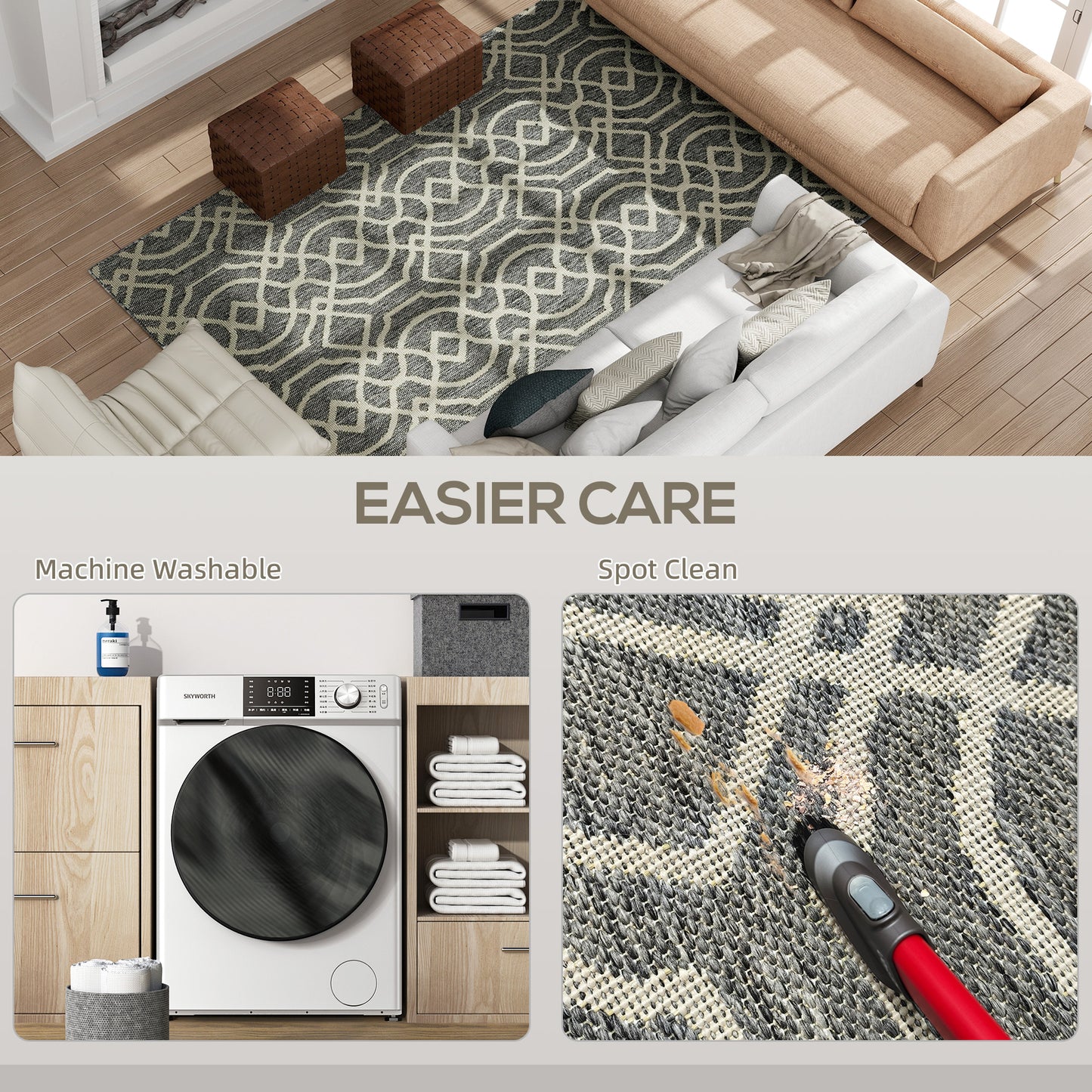 HOMCOM UV Resistant Indoor And Outdoor Area Rug With Geometric Pattern And Machine Washable 230 X 160 Cm Grey