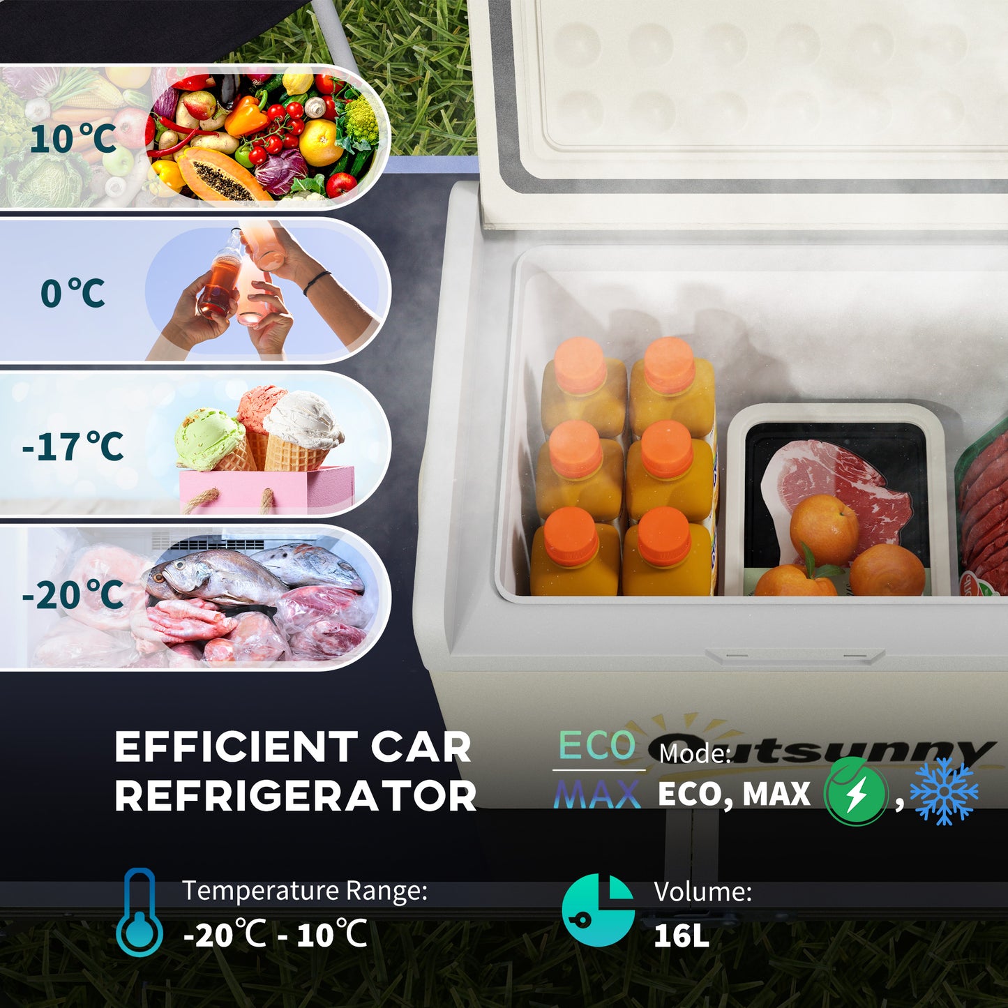 Outsunny 16L Portable Car Refrigerator Freezer with Dual Power Options - Khaki - ALL4U RETAILER LTD