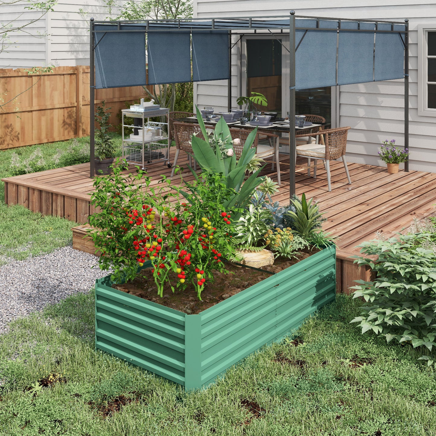 Outsunny Raised Garden Beds Galvanised Steel Outdoor Planters With Multi Reinforced Rods 180 x 90 x 59 Cm Light Green