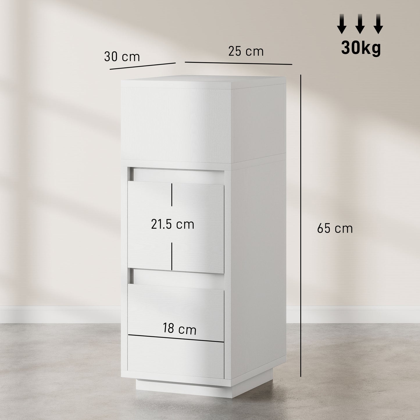 HOMCOM Slim Bedside Table With Open Shelf And Two Drawers For Bedroom And Living Room White