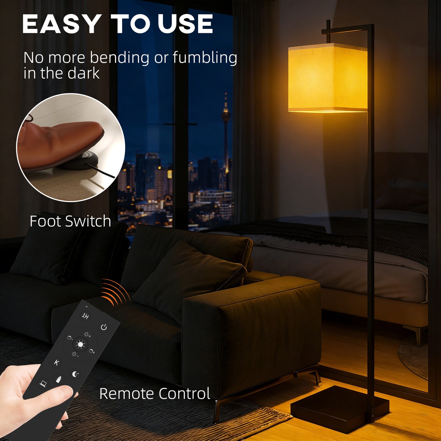 HOMCOM 66 Inch Floor Lamp With Adjustable Colour Temperatures And 10 Brightness Levels Remote And Foot Switch