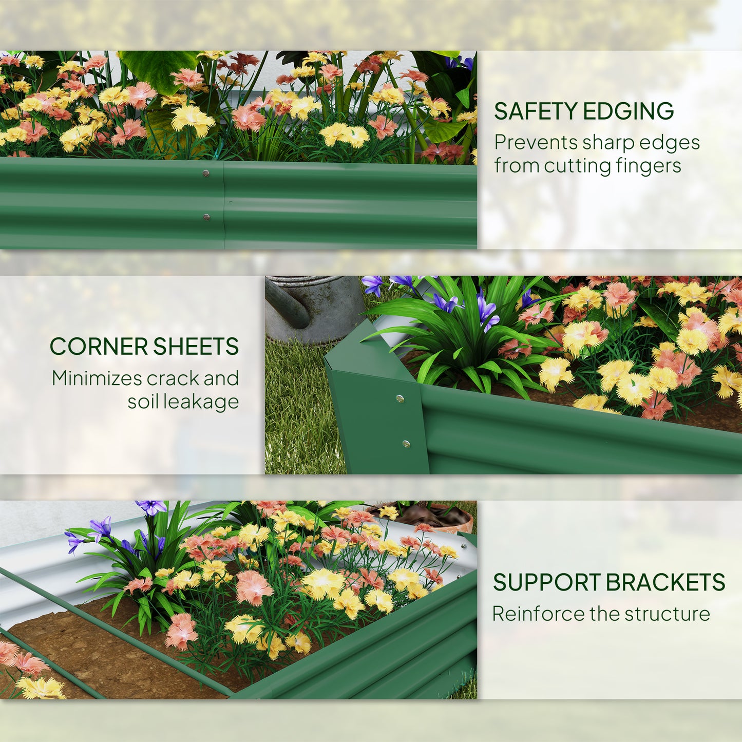Outsunny Galvanised Steel Open Planter 180x90 Cm With 30 Cm Depth 459 L Capacity Green