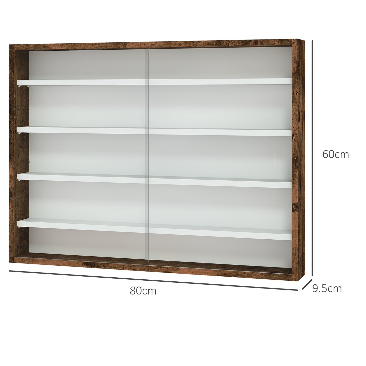 HOMCOM 5 Tier Wall Display Cabinet With Glass Doors 60x80cm Rustic Brown And Four Adjustable Shelves
