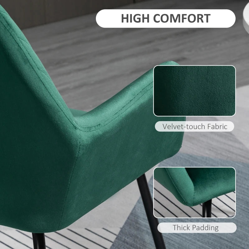 HOMCOM Set Of 2 Modern Accent Chairs in Green Velvet-Touch Fabric Upholstery, with Sleek Metal Bases for Living, Bedroom, and Dining Rooms - ALL4U RETAILER LTD