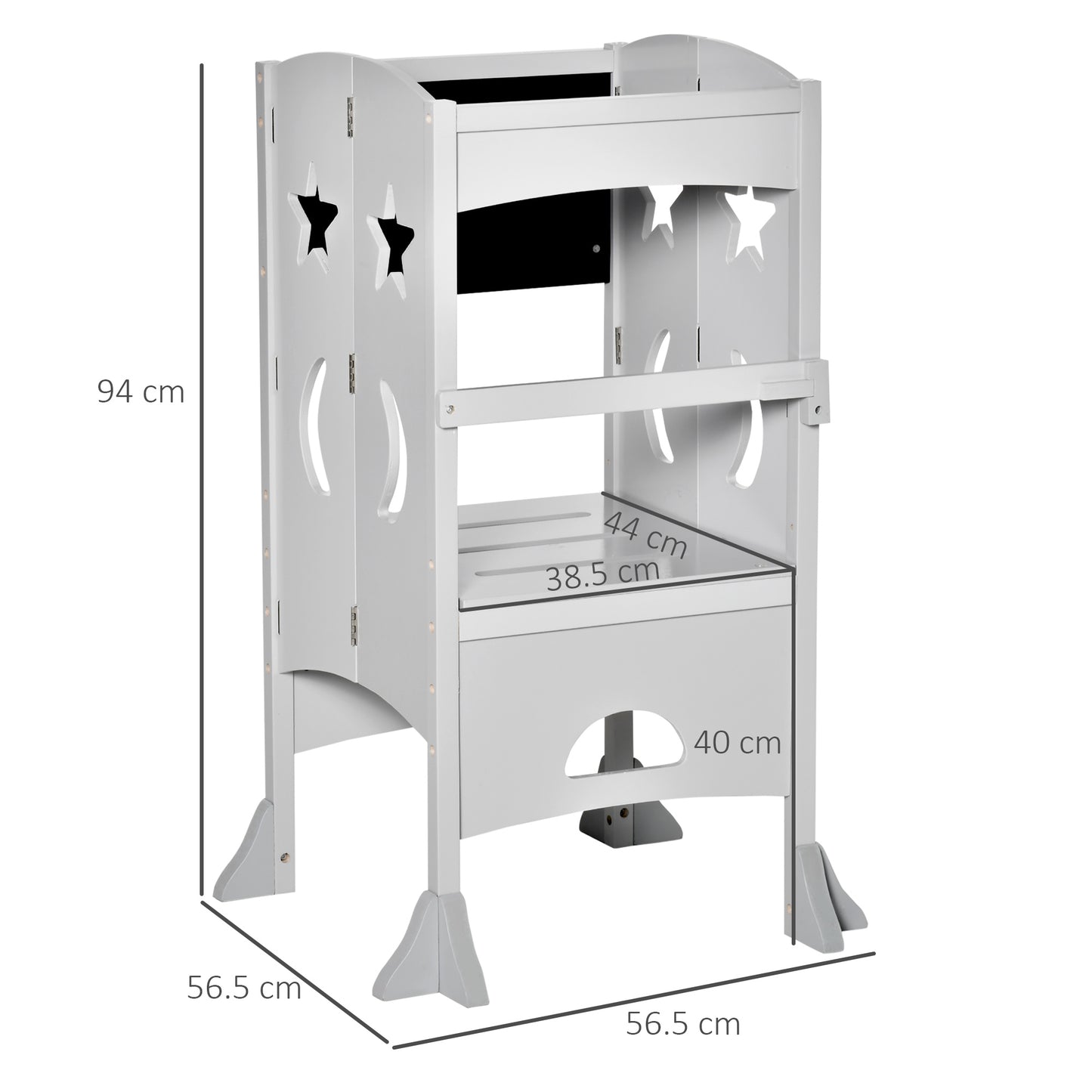 HOMCOM Grey Toddler Step Stool with Blackboard and Safety Handrail for Kids Kitchen Activities - ALL4U RETAILER LTD