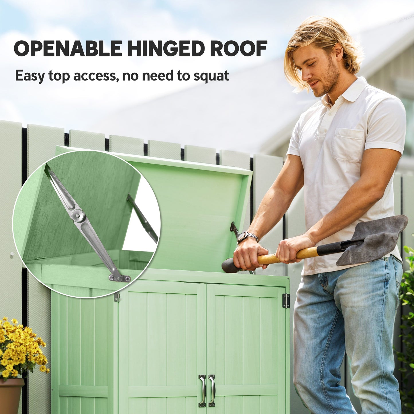 Outsunny Small Wooden Garden Shed With Openable Lift Up Roof And Removable Shelf 74x43x88 Cm Light Green