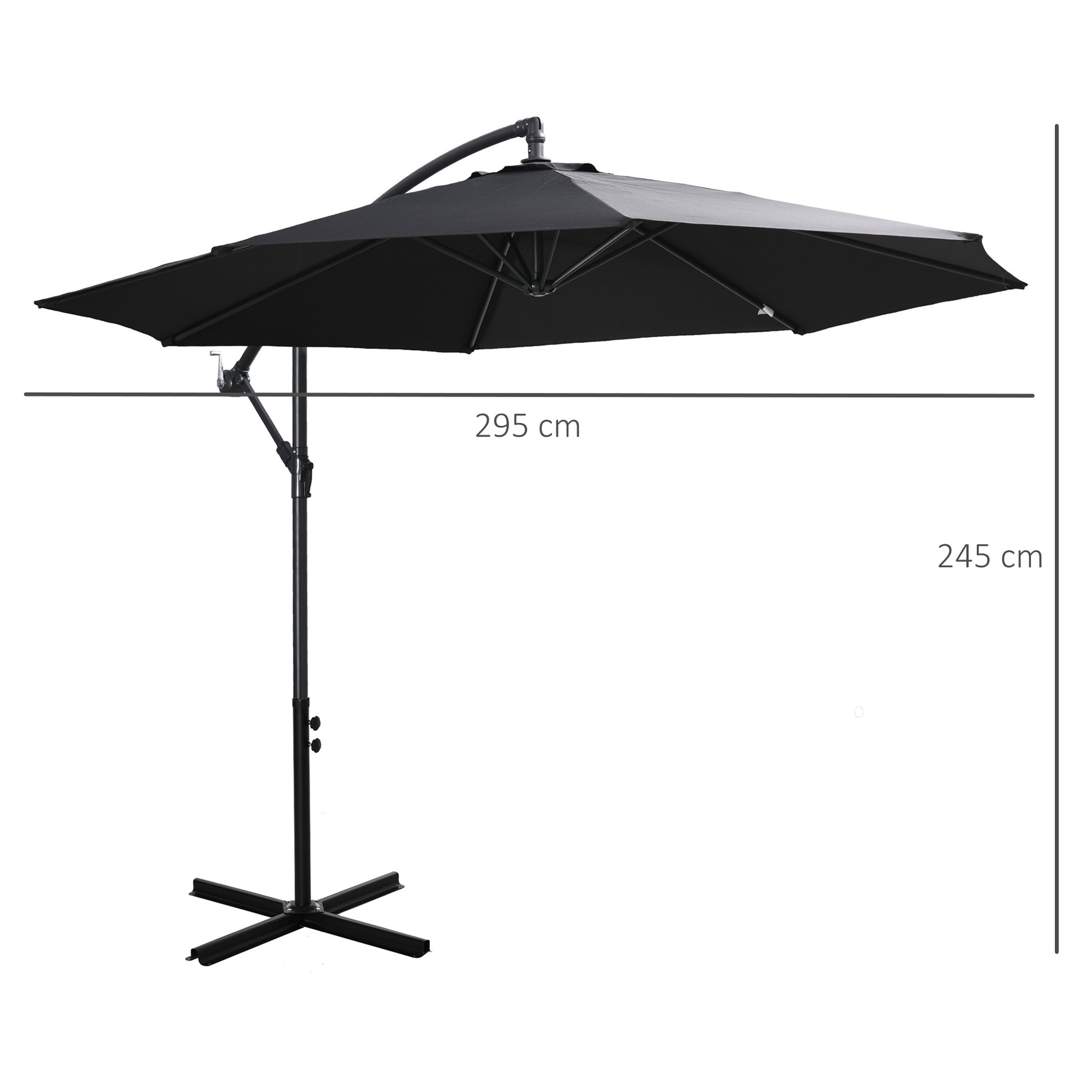 Outsunny Large Black Cantilever Patio Umbrella with Adjustable Canopy - 3M Outdoor Shade - ALL4U RETAILER LTD