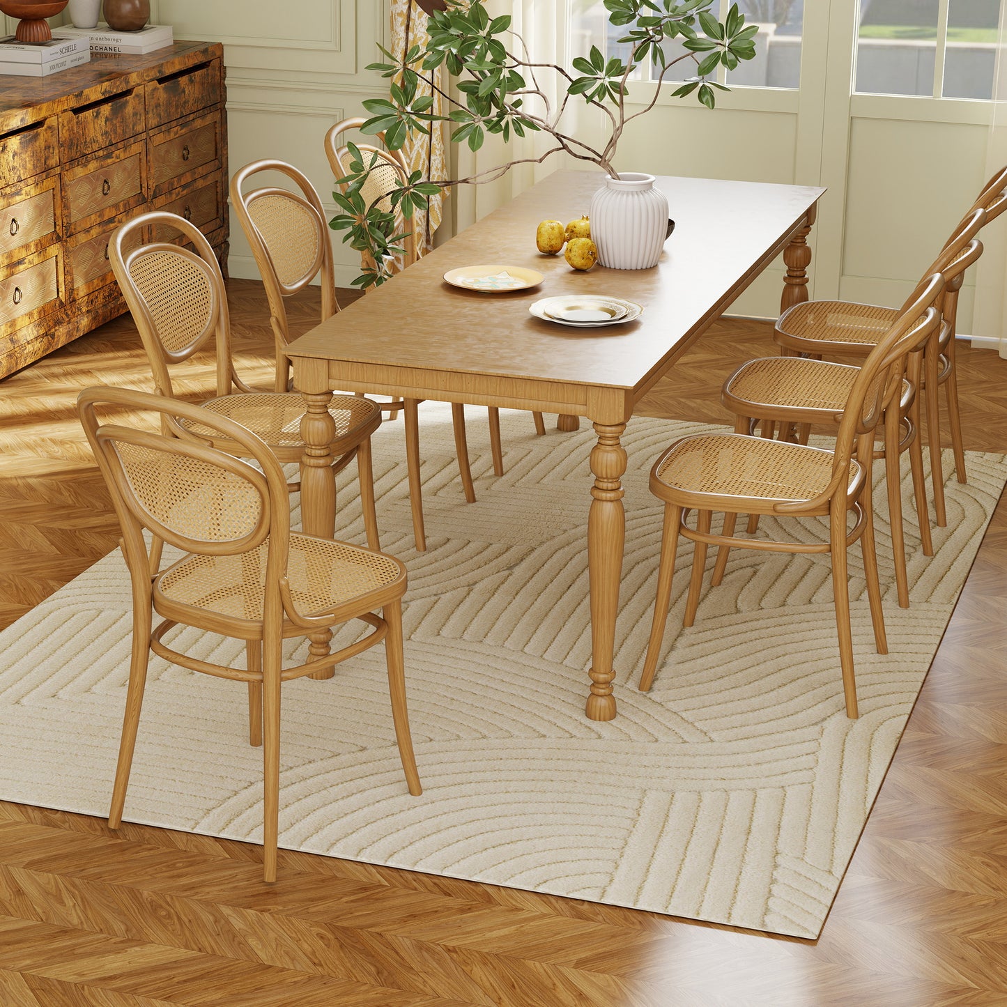 HOMCOM Modern Geometric Rug Thick Plush 15mm Foam Padding Non Slip Backing 230 x 160 Cm Cream Living Room Bedroom