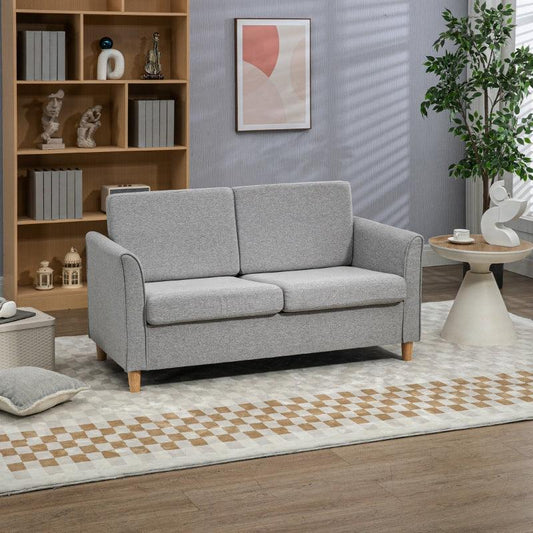 HOMCOM Compact Light Grey Loveseat Sofa - Modern 2 Seater for Living Room with Wood Legs - ALL4U RETAILER LTD