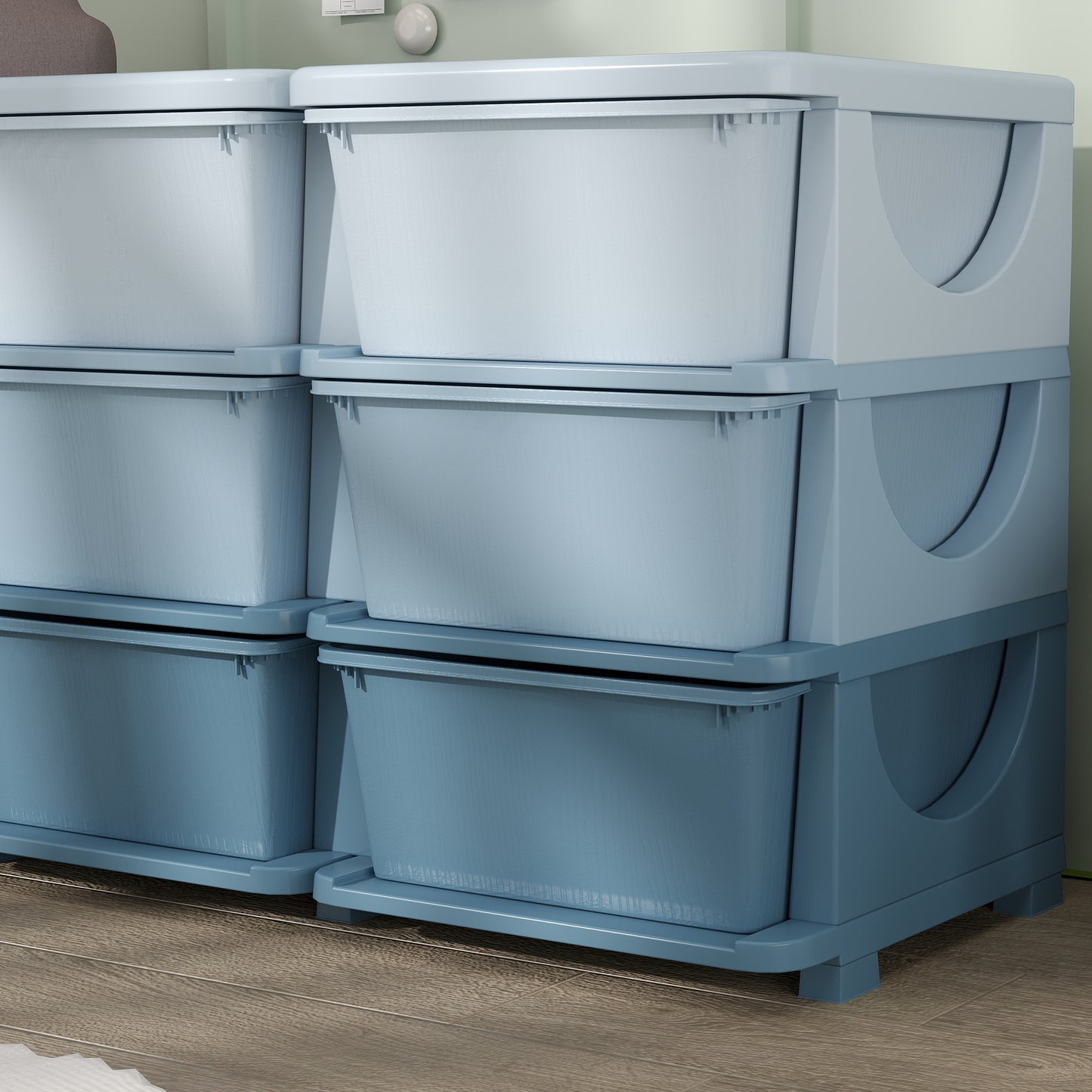 HOMCOM Kids Storage Unit With Nine Drawers Blue Durable PP Material Toy Organizer For Kids Bedroom
