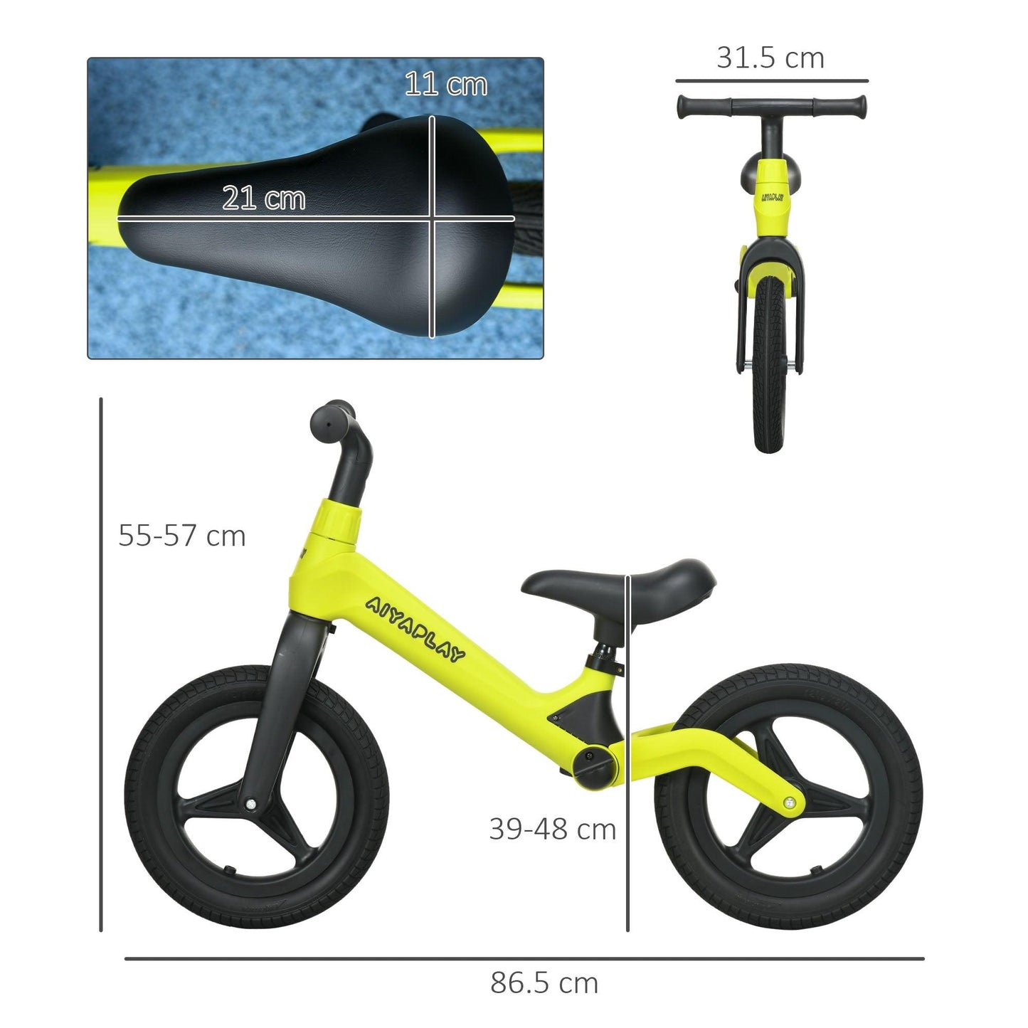 AIYAPLAY Balance Bike - Green, 30-60 Months, 25kg Max - ALL4U RETAILER LTD