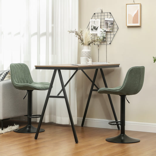 HOMCOM Breakfast Bar Stools Set of 2 Linen Upholstery Adjustable Height 60 to 80 cm Green