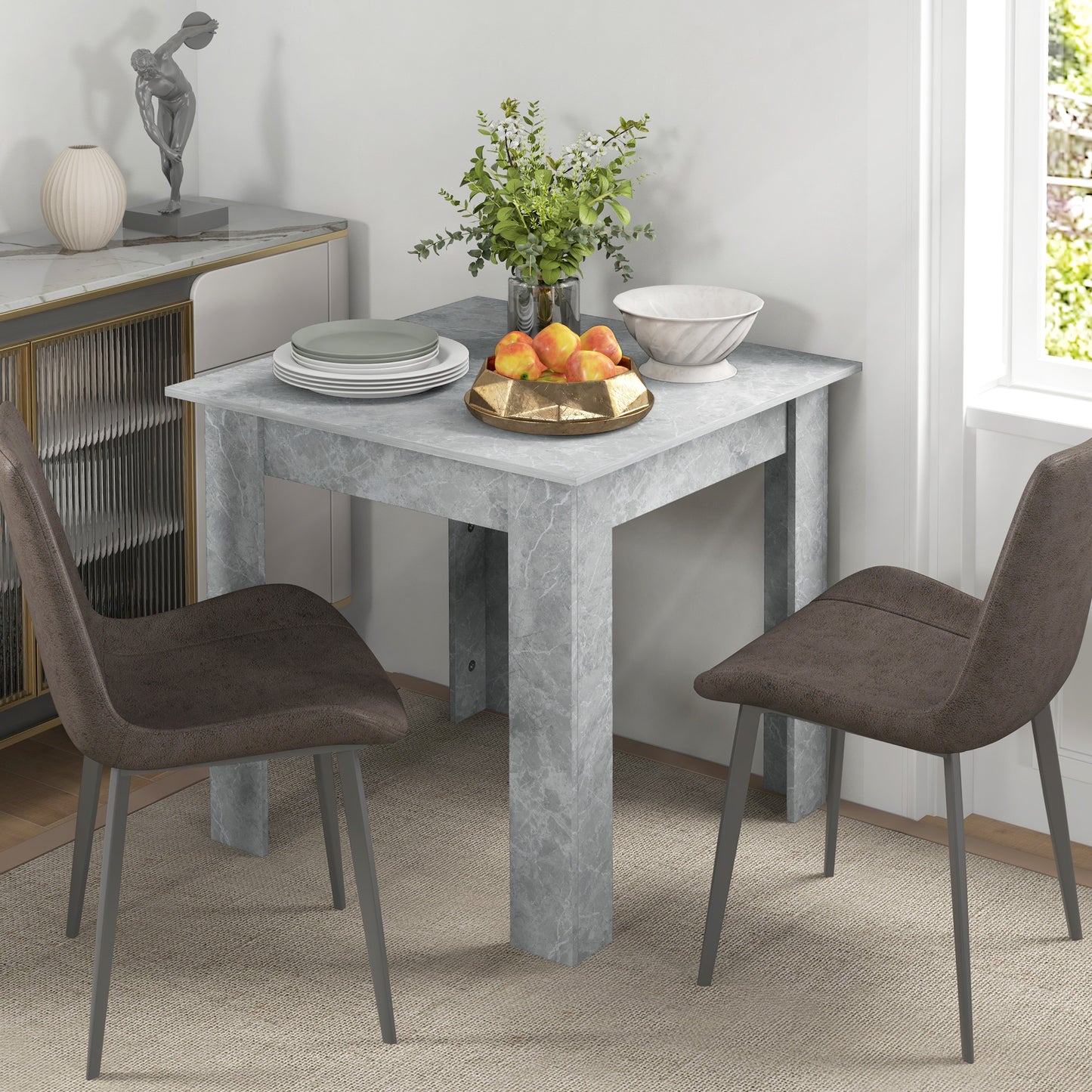 HOMCOM Square Dining Table Cement Grey Modern Dining Table With Faux Cement Effect And Space Saving Non Slip Foot Pads