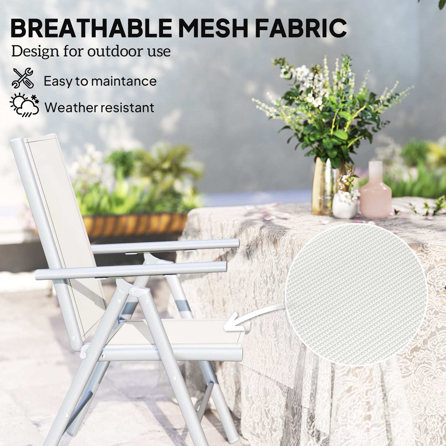Outsunny Set Of Two Aluminium Folding Garden Chairs With Mesh Seats And High Backs For Outdoor Use Light Grey