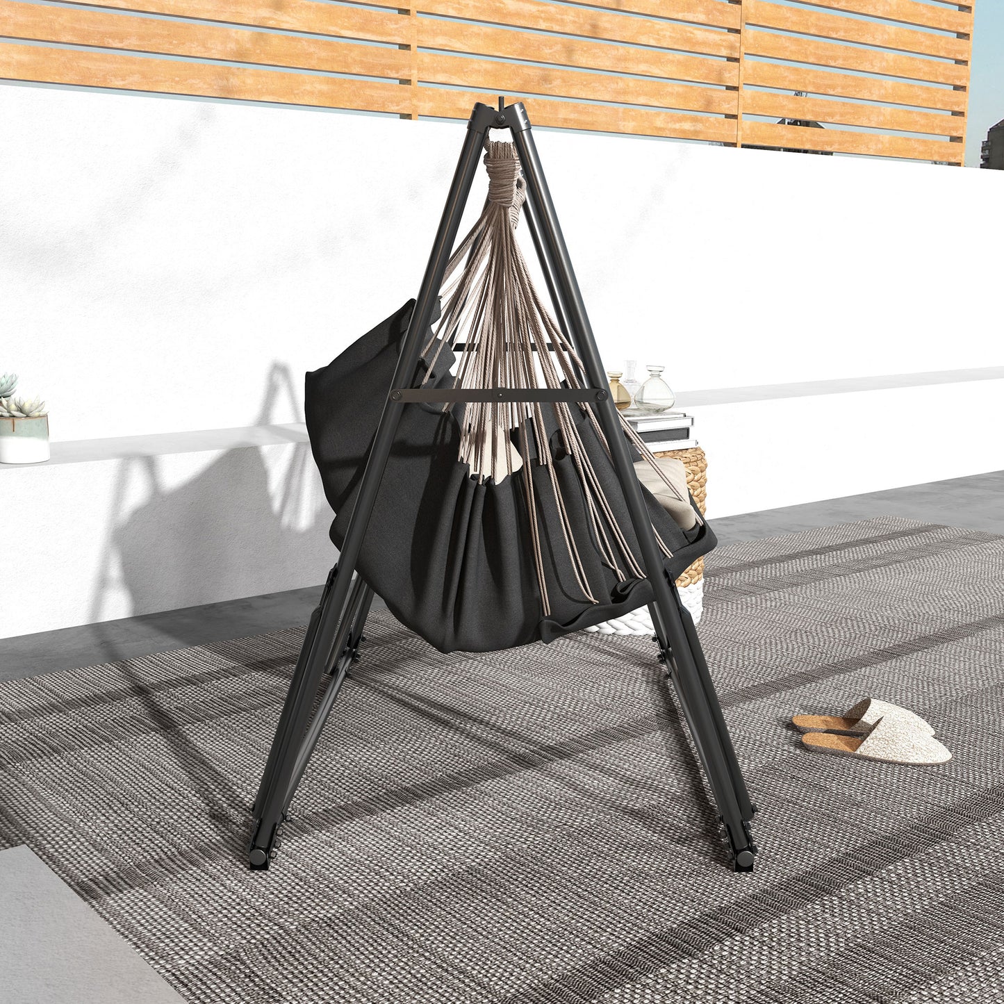Outsunny Foldable Hammock Stand 2 In 1 Net And Chair Stand With Carry Bag Black