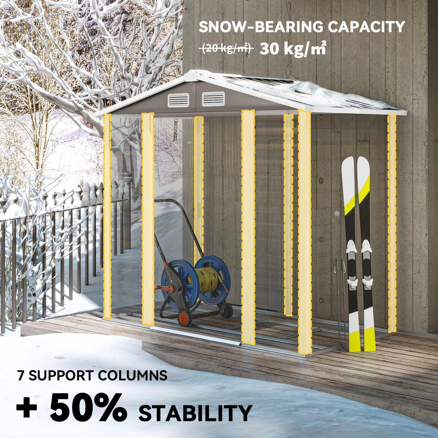 Outsunny 7 X 4ft Garden Shed Galvanised Steel Frame With Foundation Kit Easy Assembly Double Doors With Lock Light Grey