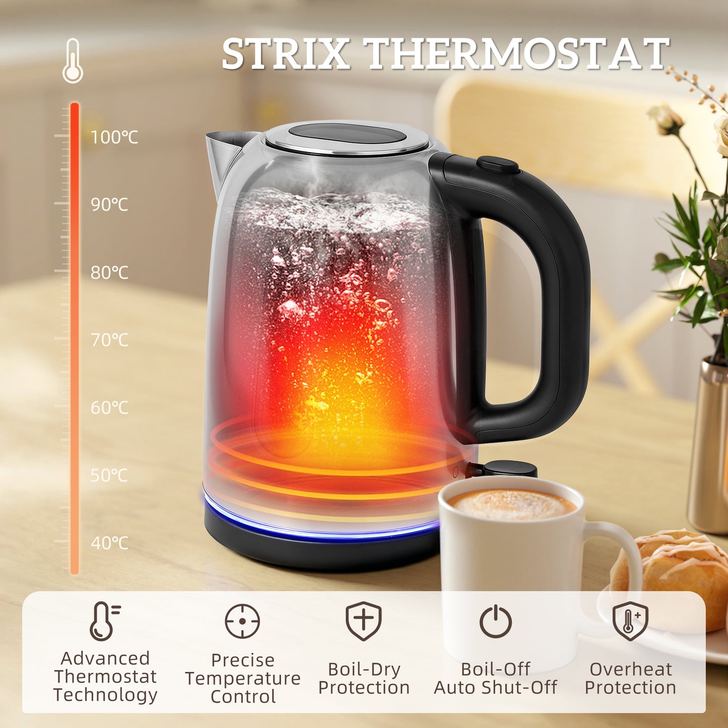 HOMCOM Kettle And Toaster Set 1.7L 3000W Rapid Boil Kettle With Limescale Filter 7 Browning Controls LED Strip Silver